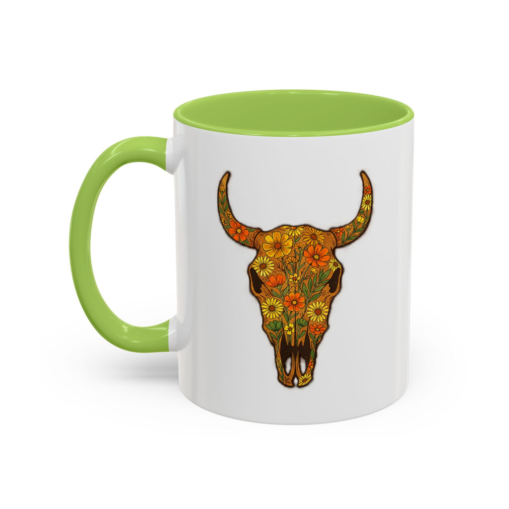 Copy of Turquoise Floral Bull Skull Coffee Mug — Southwestern Accent 11/15oz