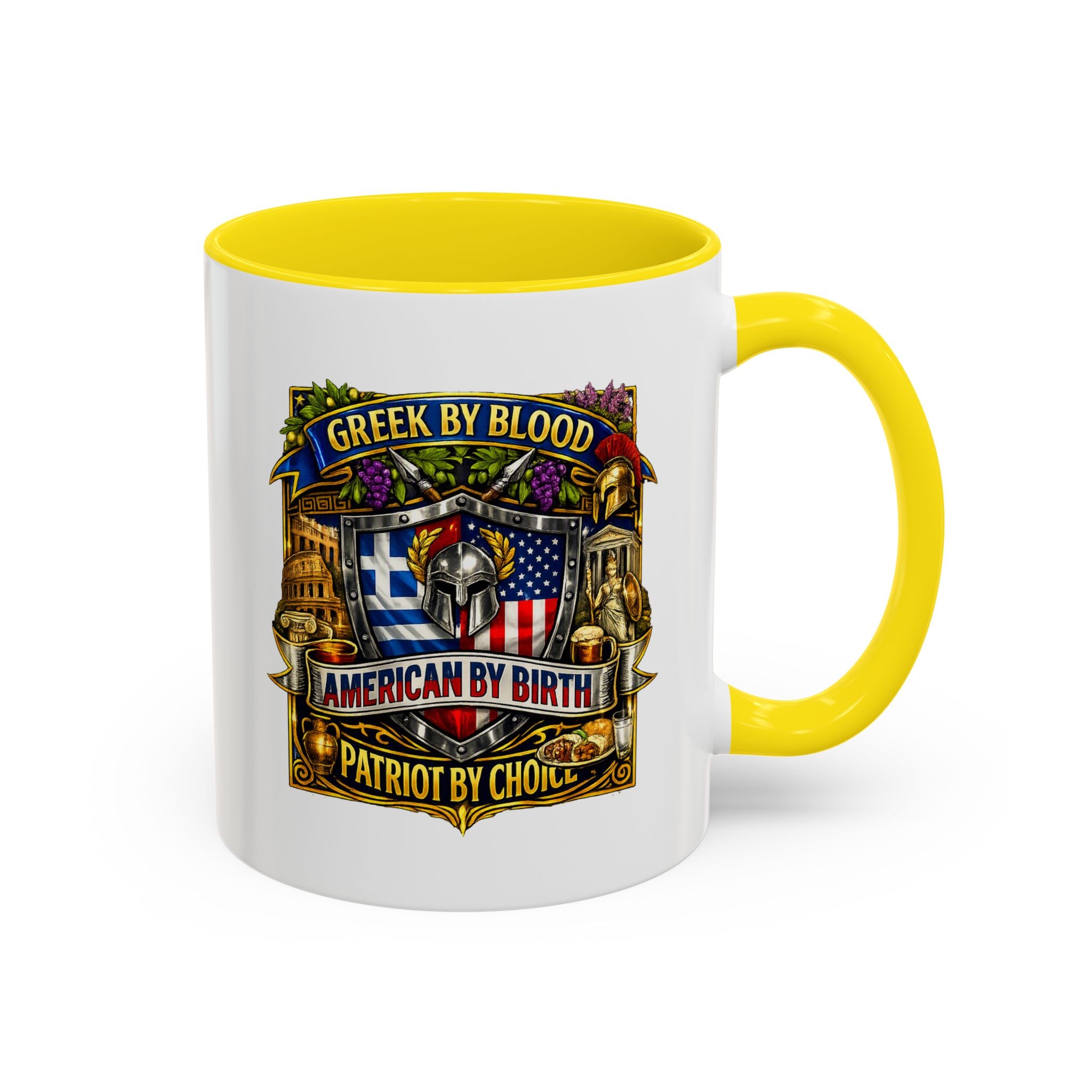 Greek by Blood, American by Birth Accent Coffee Mug – Patriotic Greek Heritage 11/15oz