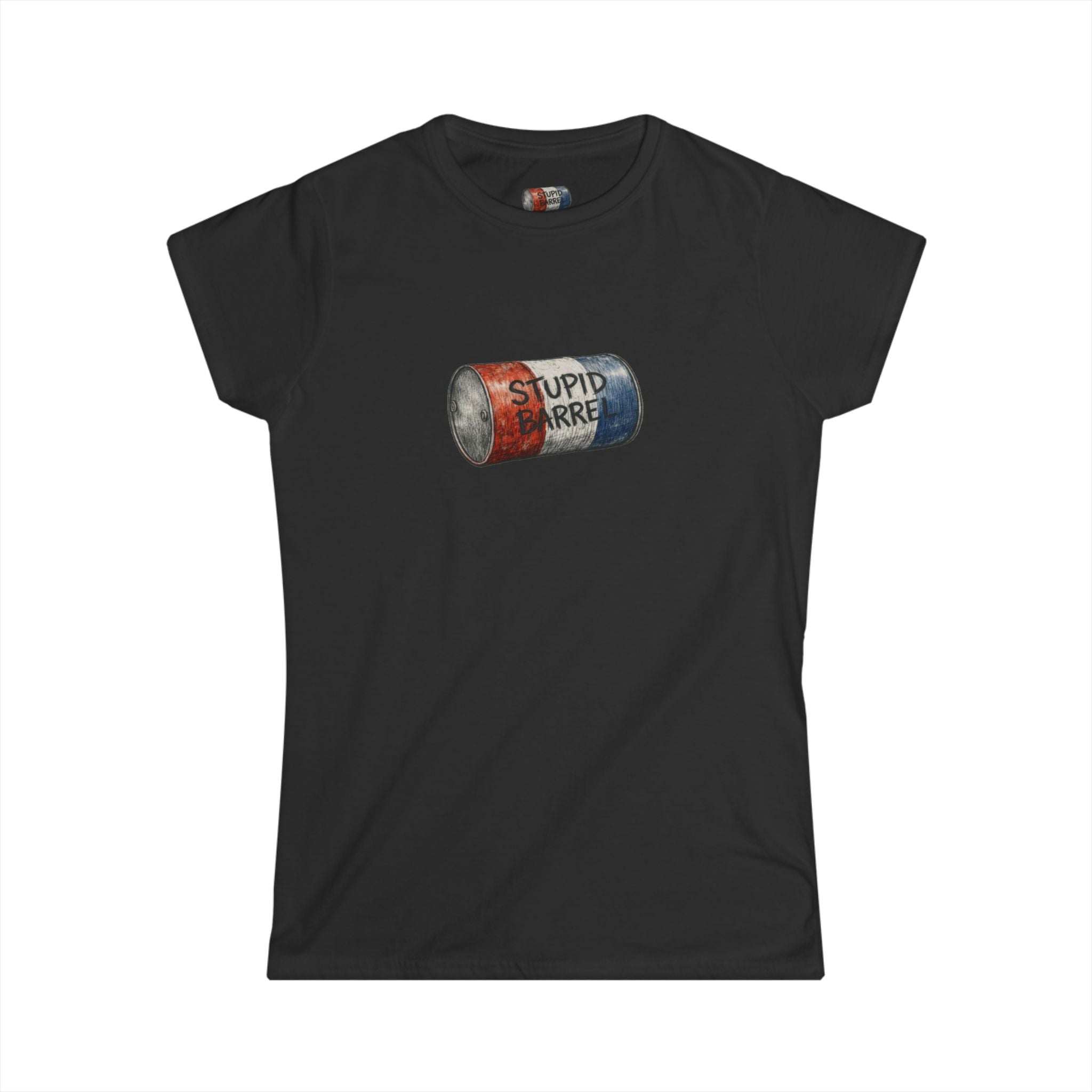 "Stupid Barrel" Women's White Soft style Tee — Classic Everyday Crewneck T-Shirt