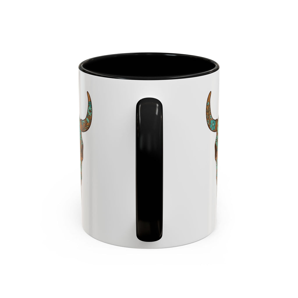 Turquoise Floral Bull Skull Coffee Mug — Southwestern Accent 11/15oz