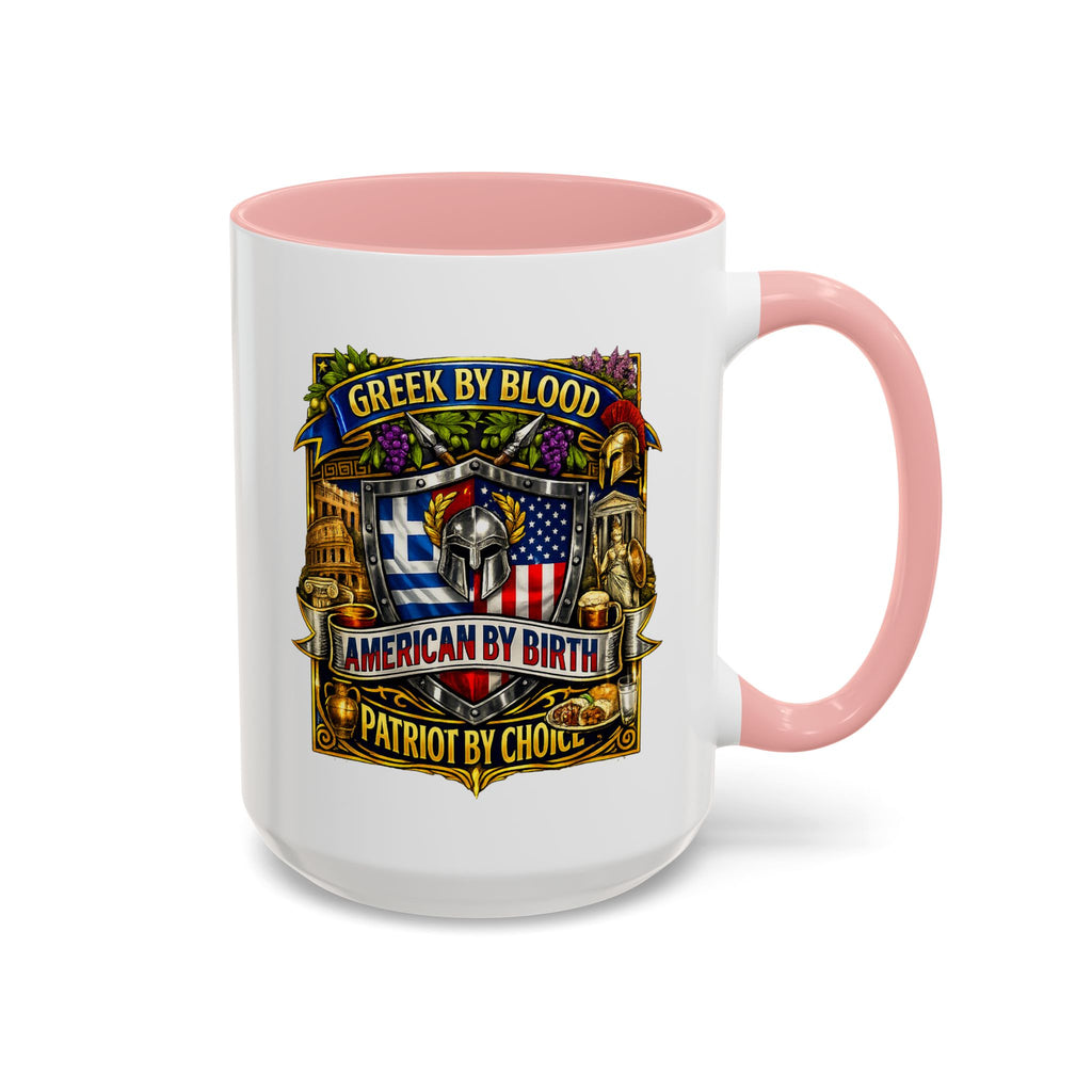 Greek by Blood, American by Birth Accent Coffee Mug – Patriotic Greek Heritage 11/15oz