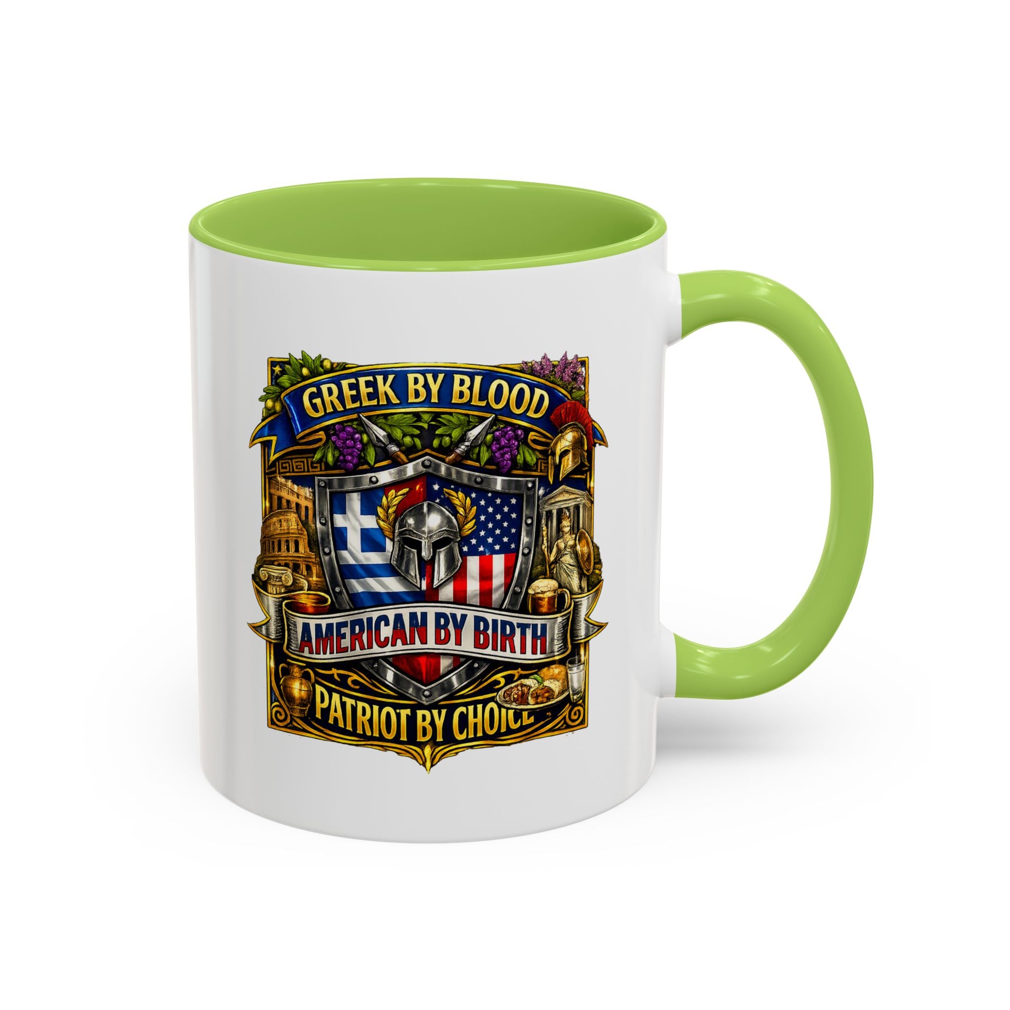Greek by Blood, American by Birth Accent Coffee Mug – Patriotic Greek Heritage 11/15oz