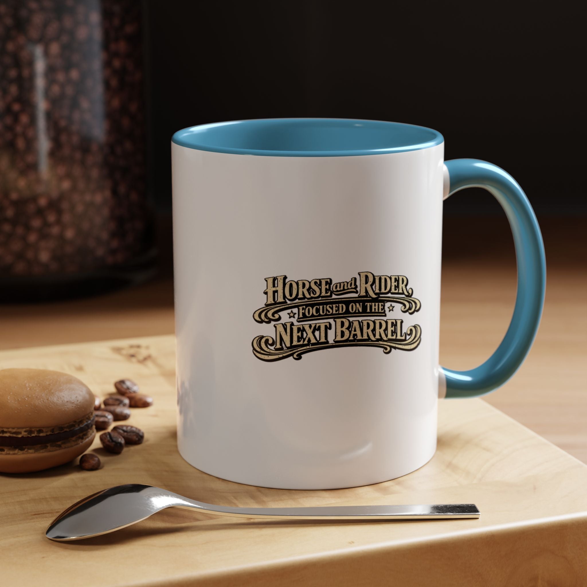Barrel Racing Coffee Mug — "Horse and Rider Focused on the Next Barrel"