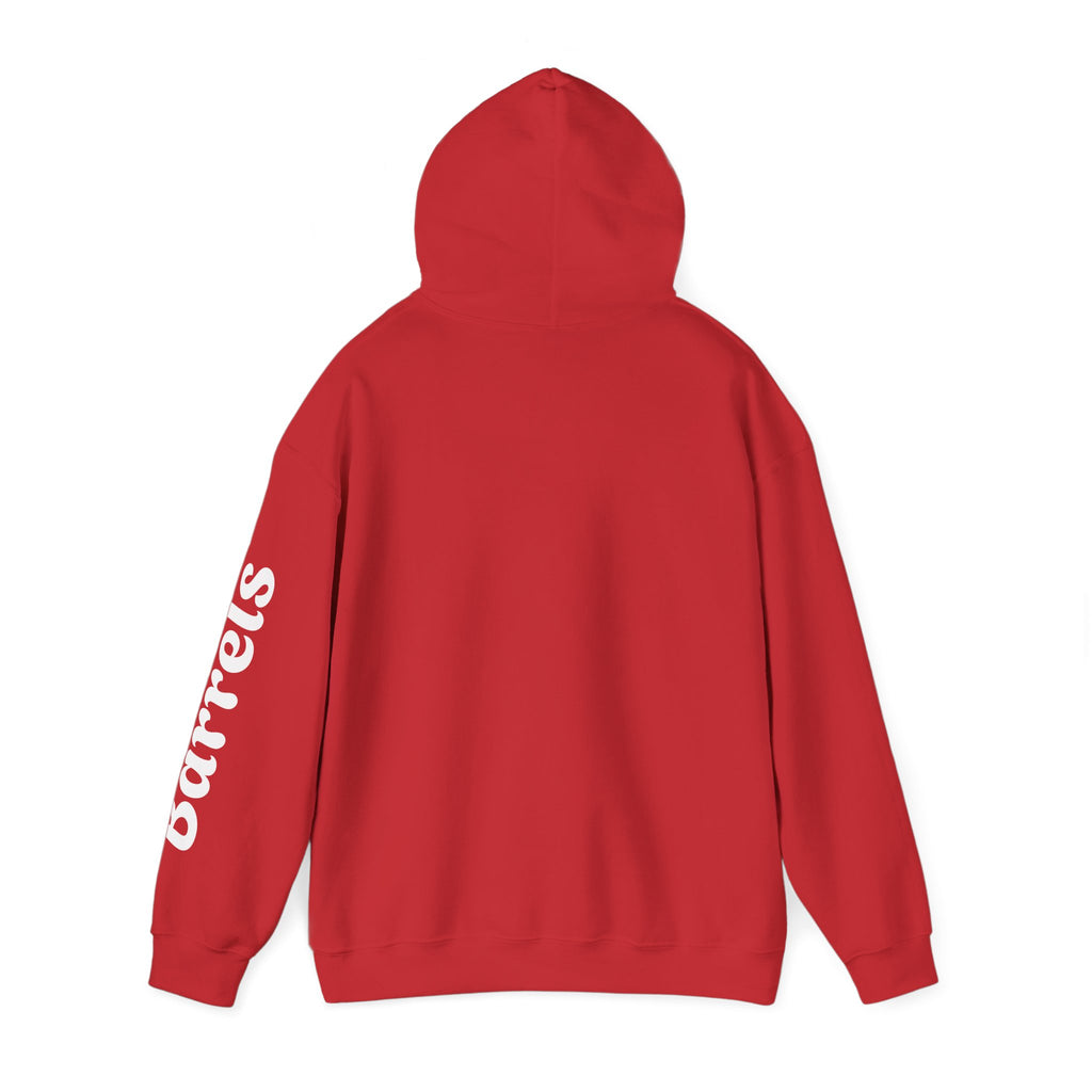 Cowgirl Barrel Racing Hoodie — Western Rodeo Pullover with 'barrels' Sleeve Text