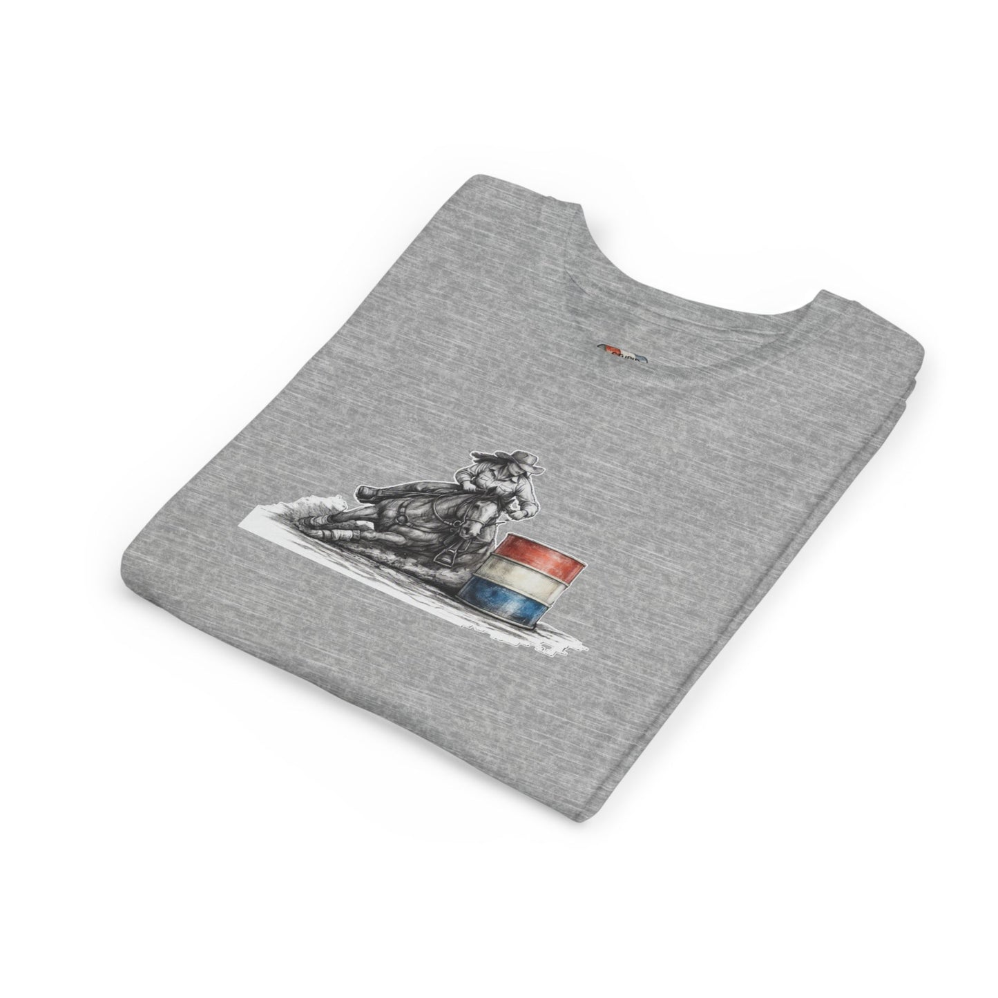 Youth Tee — Rodeo Cowgirl with Patriotic Barrel Graphic