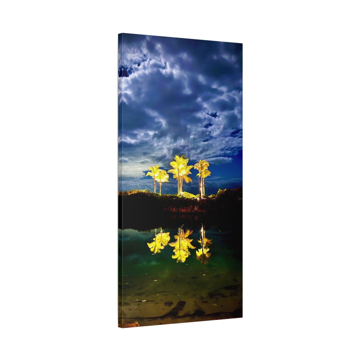 Palm Tree Reflection Matte Canvas Wall Art — Quanta Roo, Tropical Evening