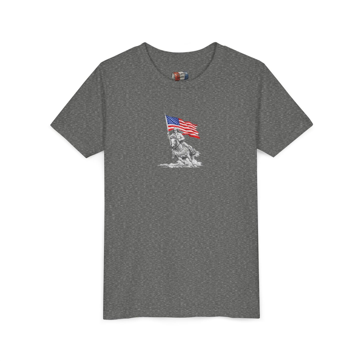 Youth Tee — Rodeo Bull Rider with Patriotic Barrel Graphic