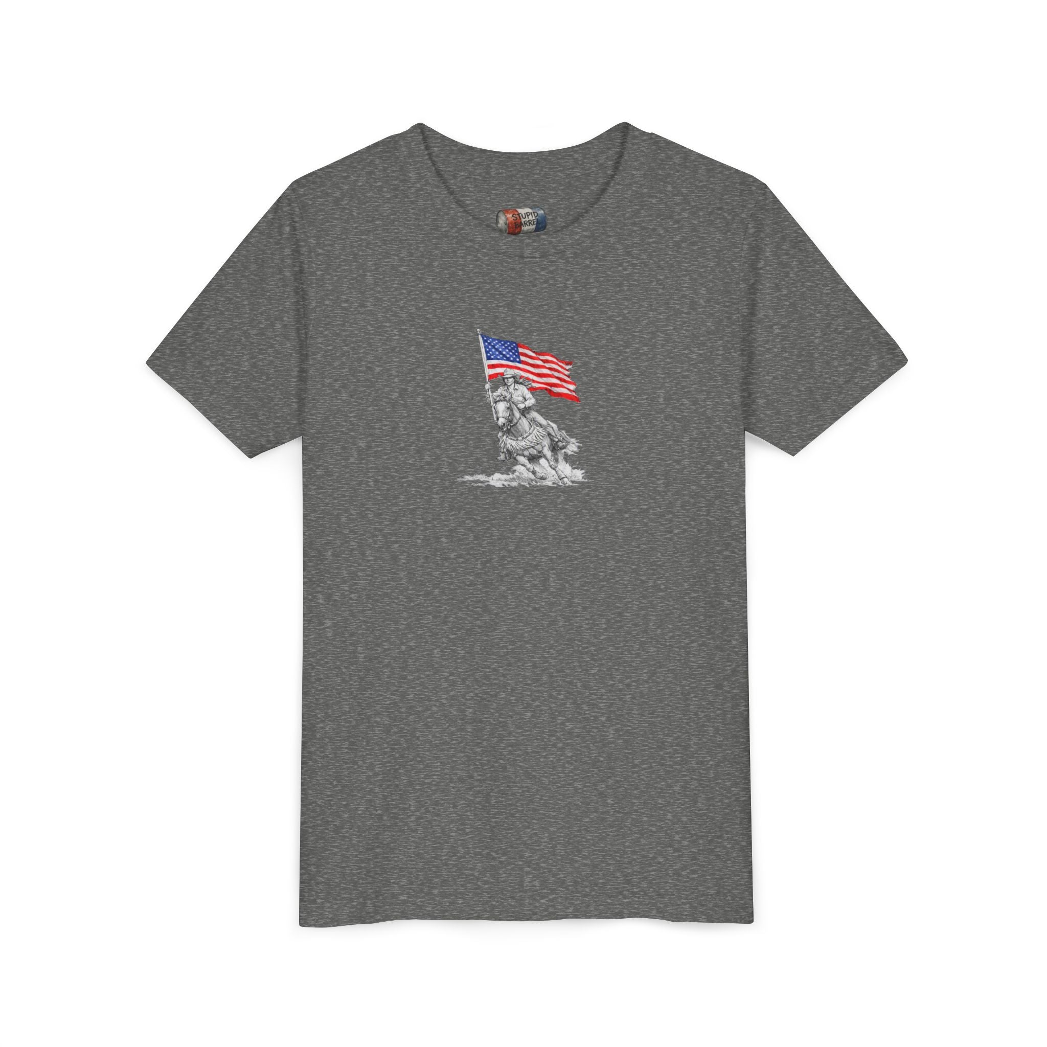 Youth Tee — Rodeo Bull Rider with Patriotic Barrel Graphic