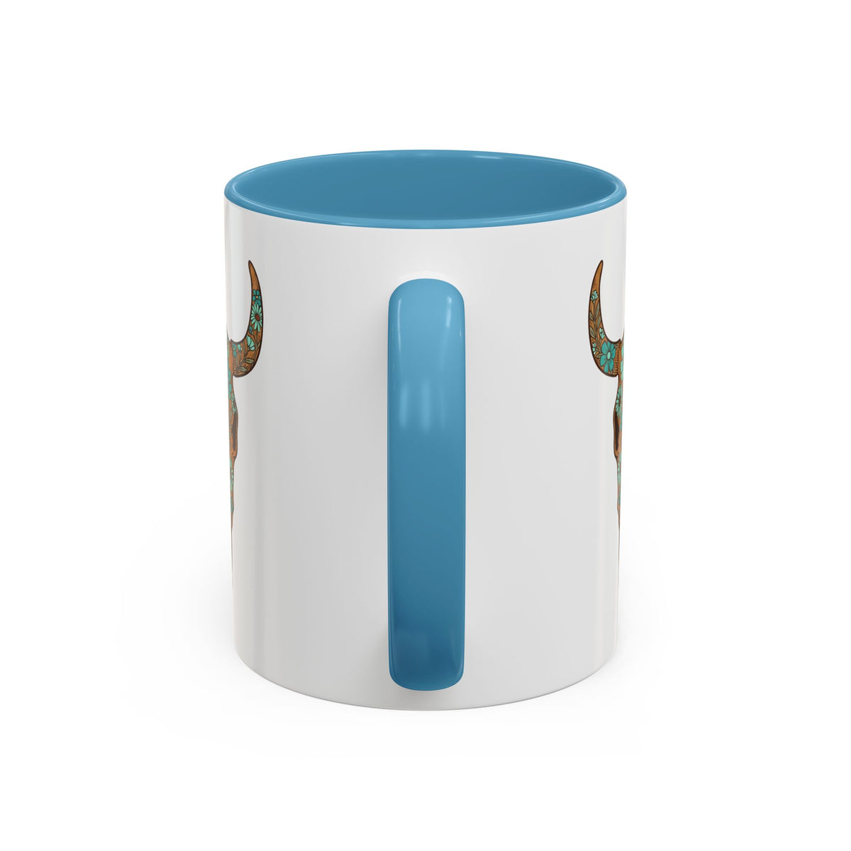 Turquoise Floral Bull Skull Coffee Mug — Southwestern Accent 11/15oz