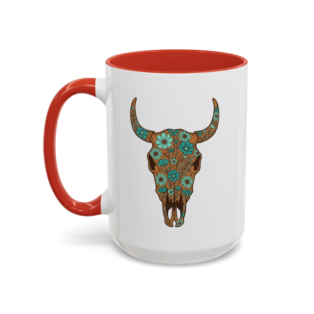 Red, White and Blue Floral Bull Skull Coffee Mug — Southwestern Accent 11/15oz