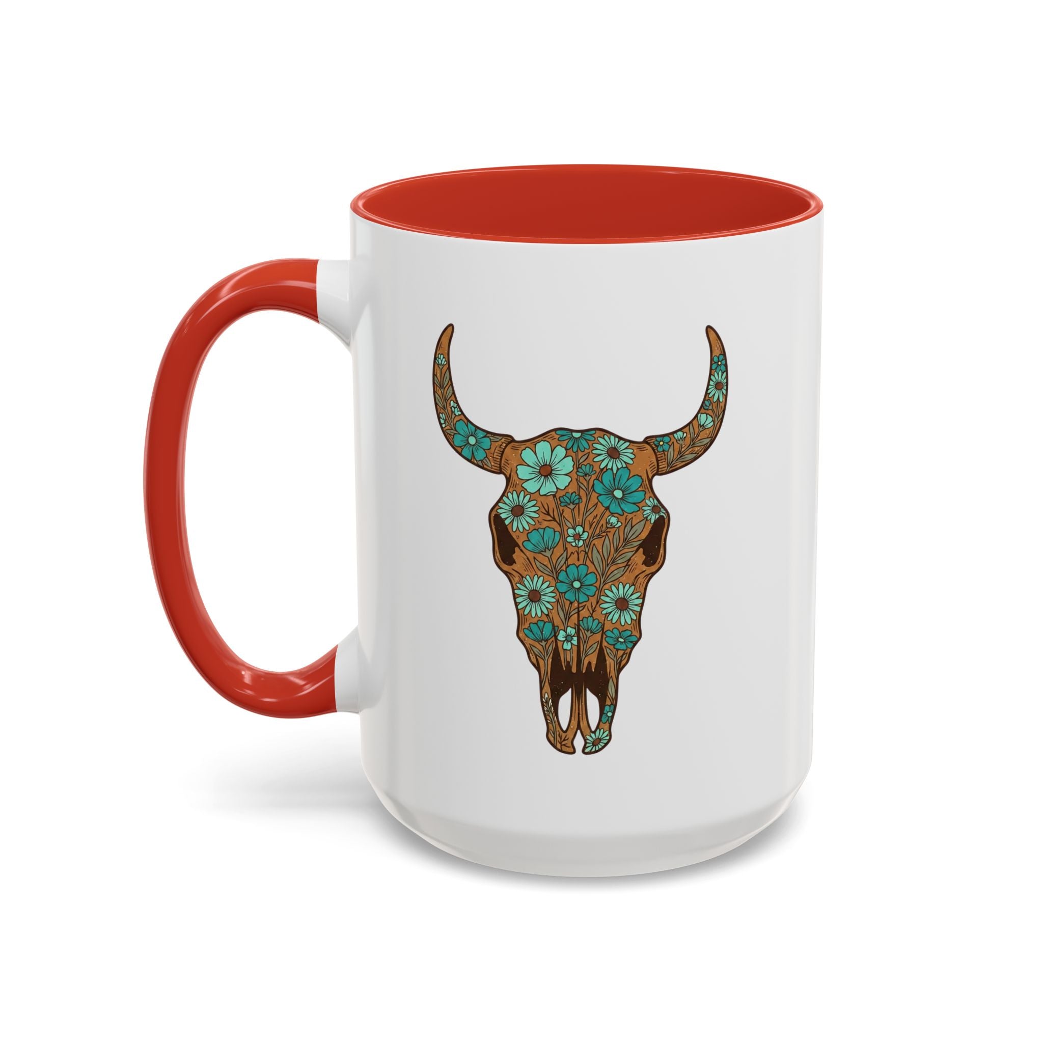 Red, White and Blue Floral Bull Skull Coffee Mug — Southwestern Accent 11/15oz