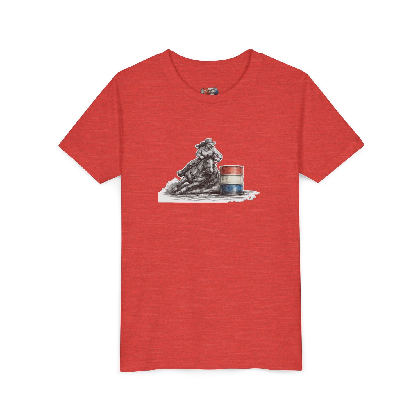 Youth Tee — Rodeo Cowgirl with Patriotic Barrel Graphic