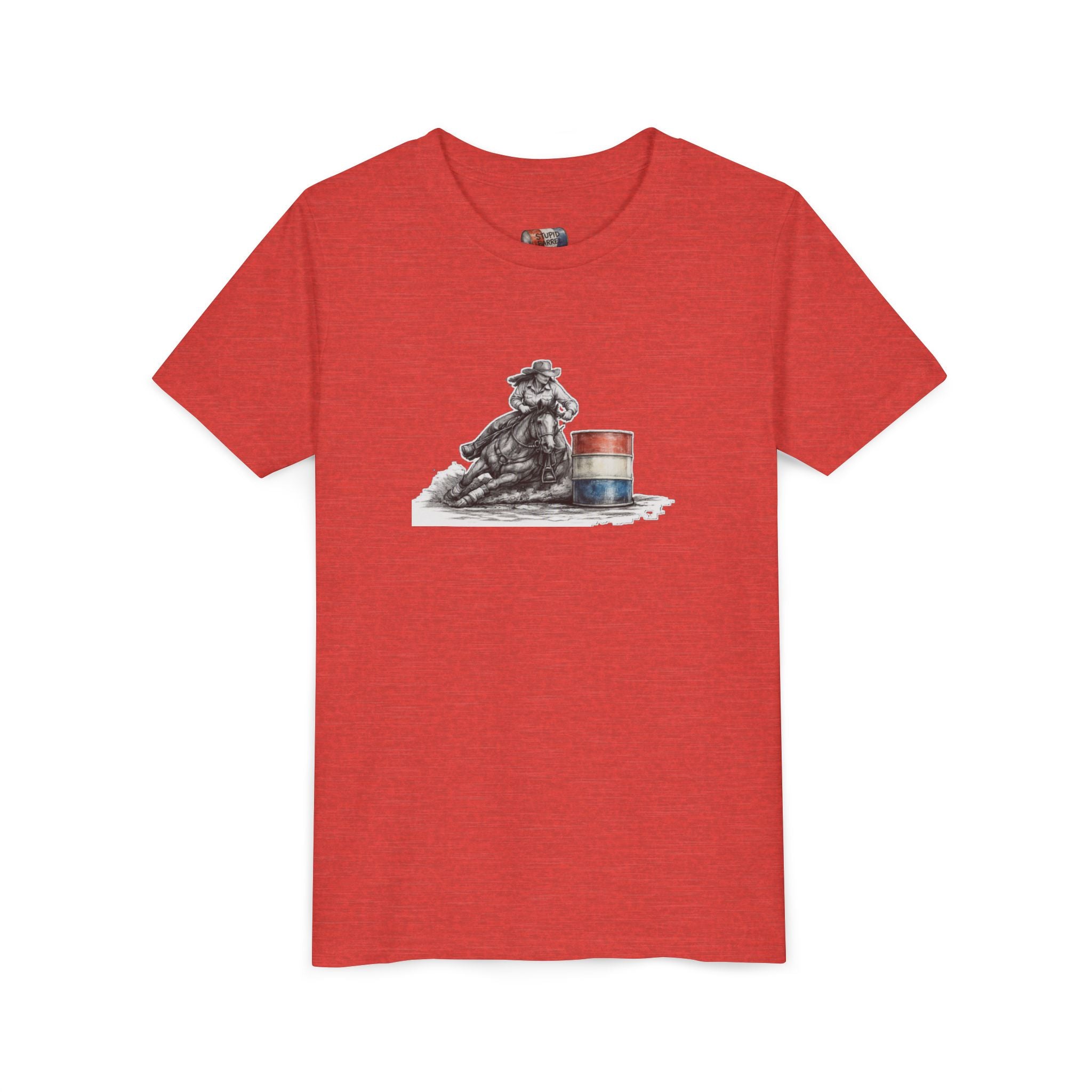 Youth Tee — Rodeo Cowgirl with Patriotic Barrel Graphic