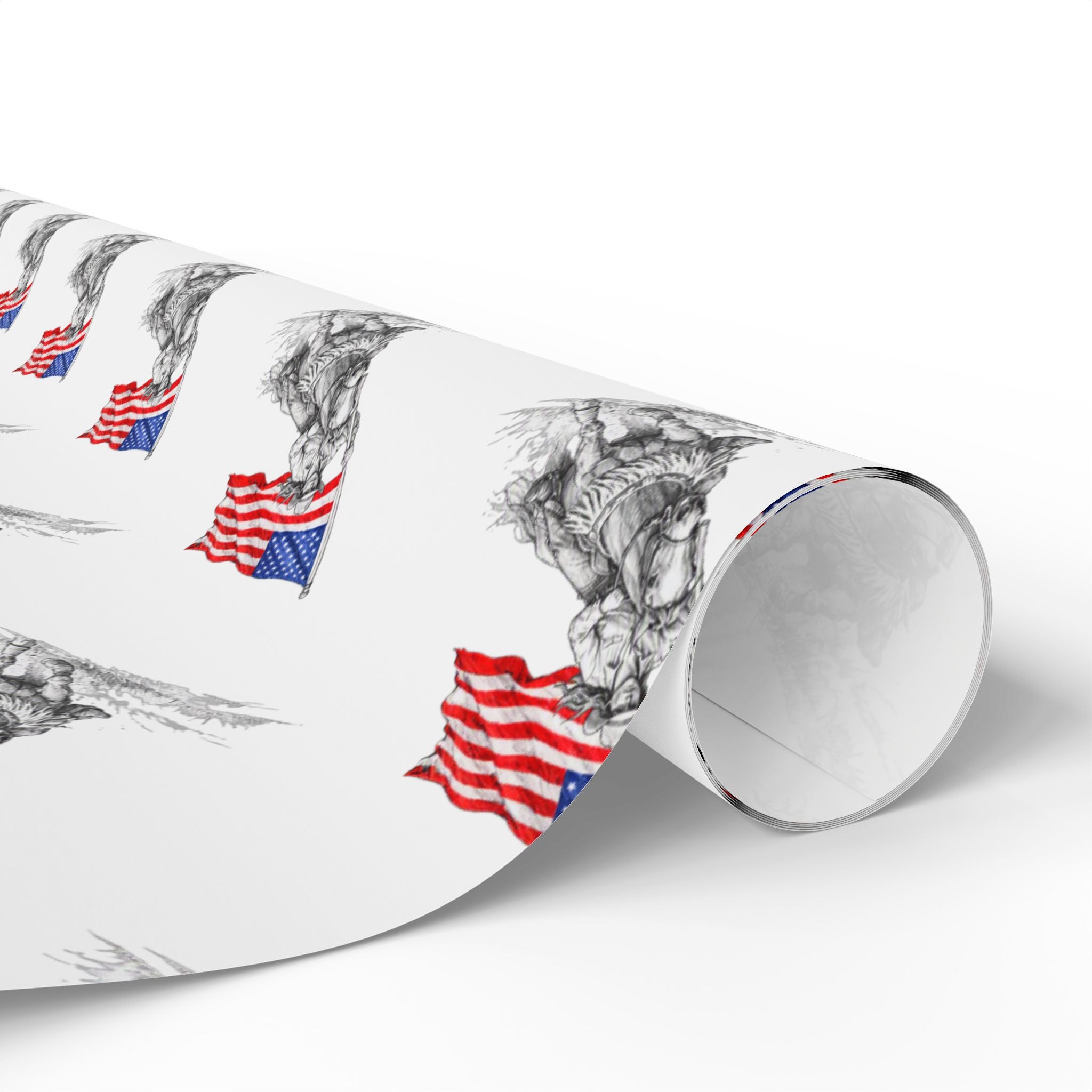 Grand Entry Cowgirl Wrapping Paper Roll — Red, White & Blue, Black Sketch Rodeo Gift Wrap