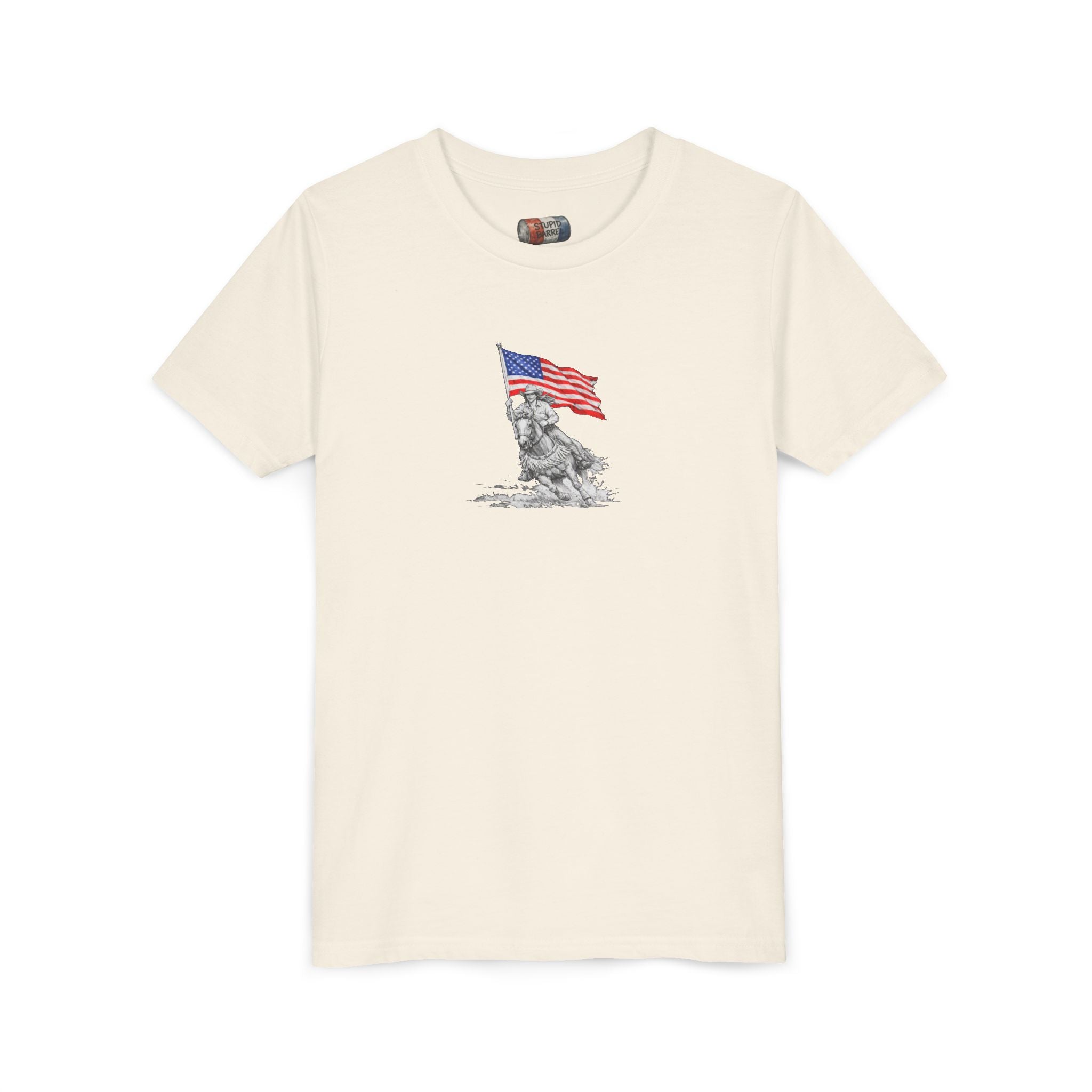 Youth Tee — Rodeo Bull Rider with Patriotic Barrel Graphic