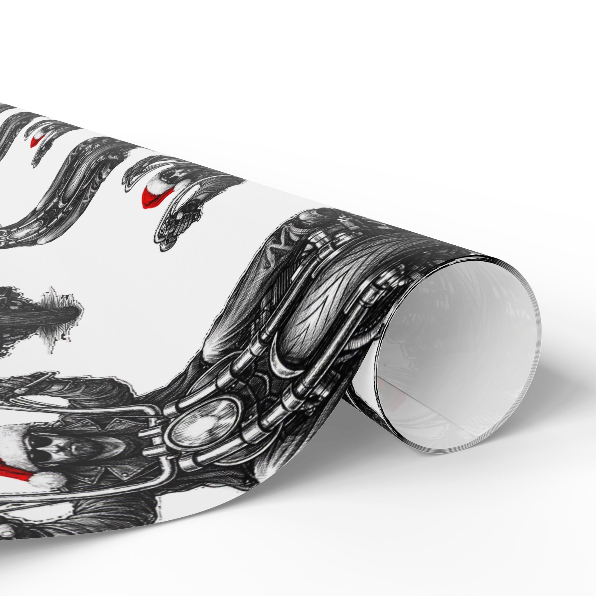 Vintage Santa Biker Pattern Wrapping Paper — Black, Red & White Holiday Gift Wrap