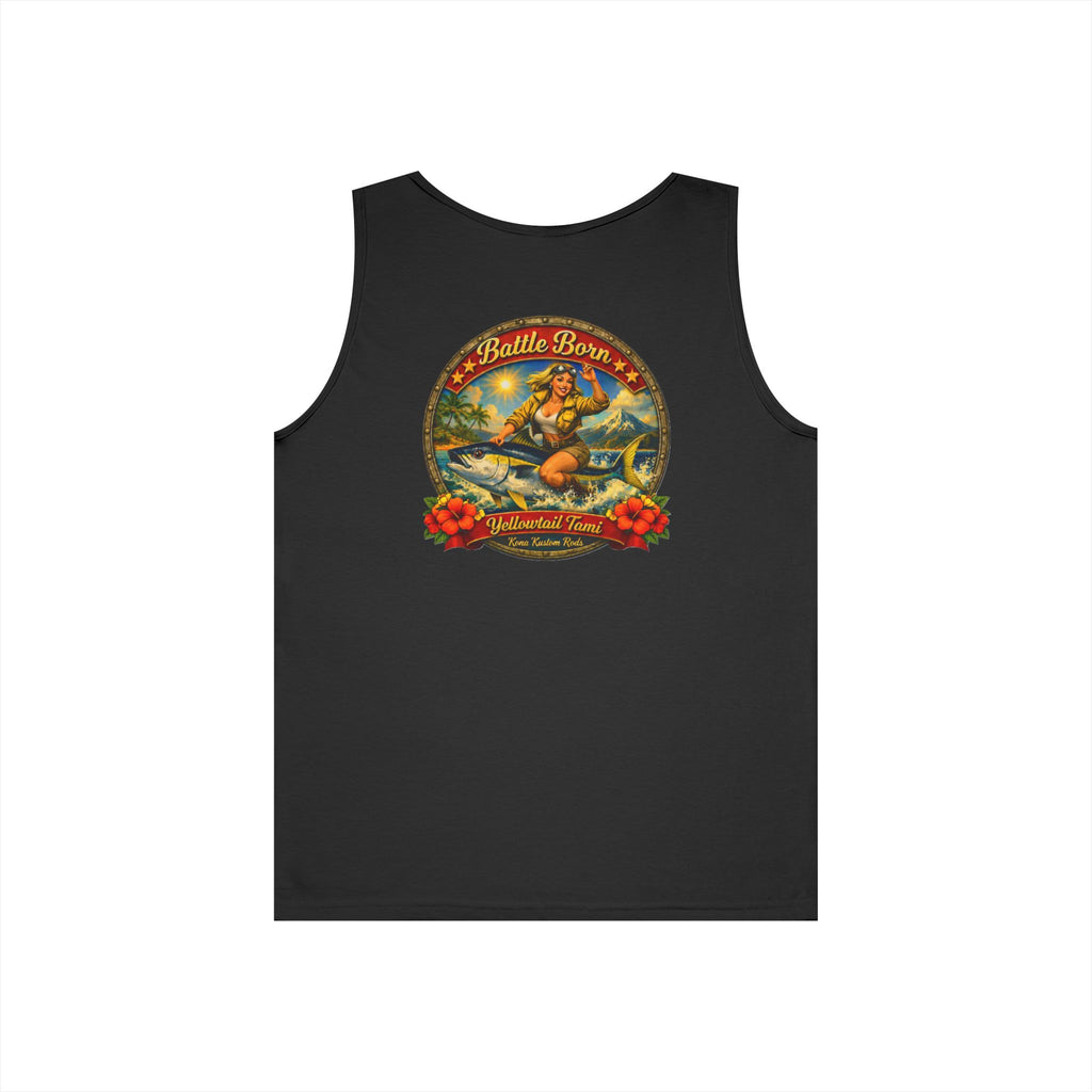 Kona Kustom Rods Tank Top — 'Yellowtail Tami' Retro Beach Graphic
