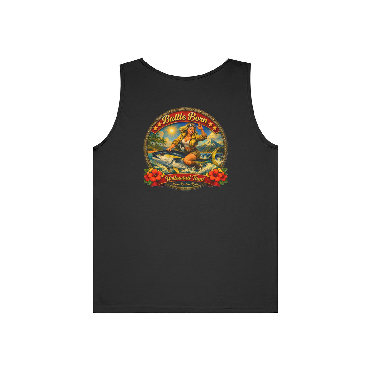 Kona Kustom Rods Tank Top — 'Yellowtail Tami' Retro Beach Graphic