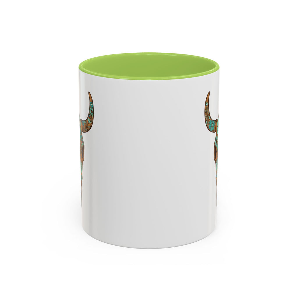 Turquoise Floral Bull Skull Coffee Mug — Southwestern Accent 11/15oz