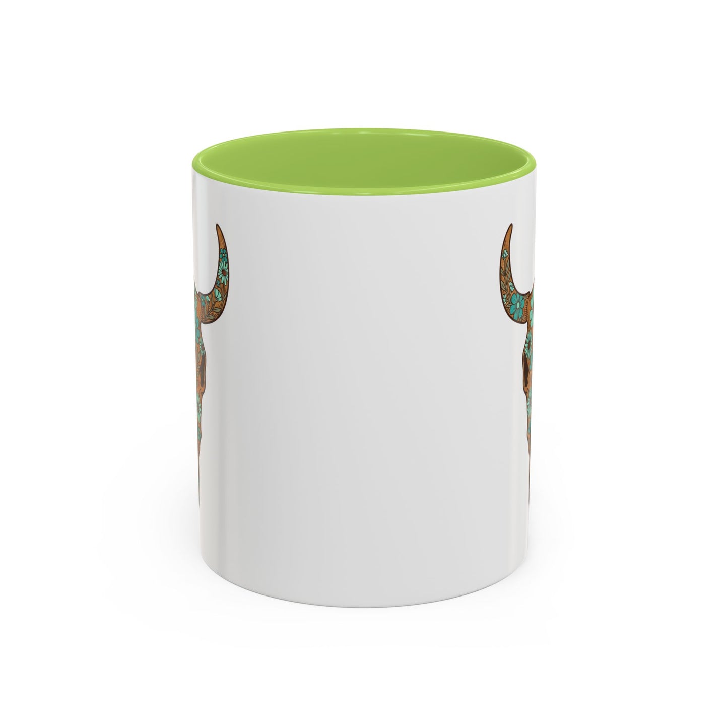 Turquoise Floral Bull Skull Coffee Mug — Southwestern Accent 11/15oz
