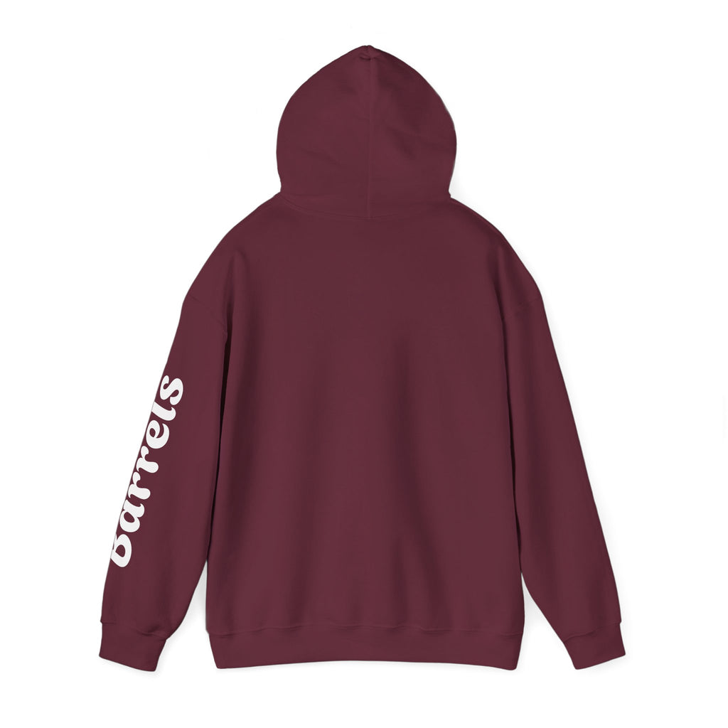 Cowgirl Barrel Racing Hoodie — Western Rodeo Pullover with 'barrels' Sleeve Text