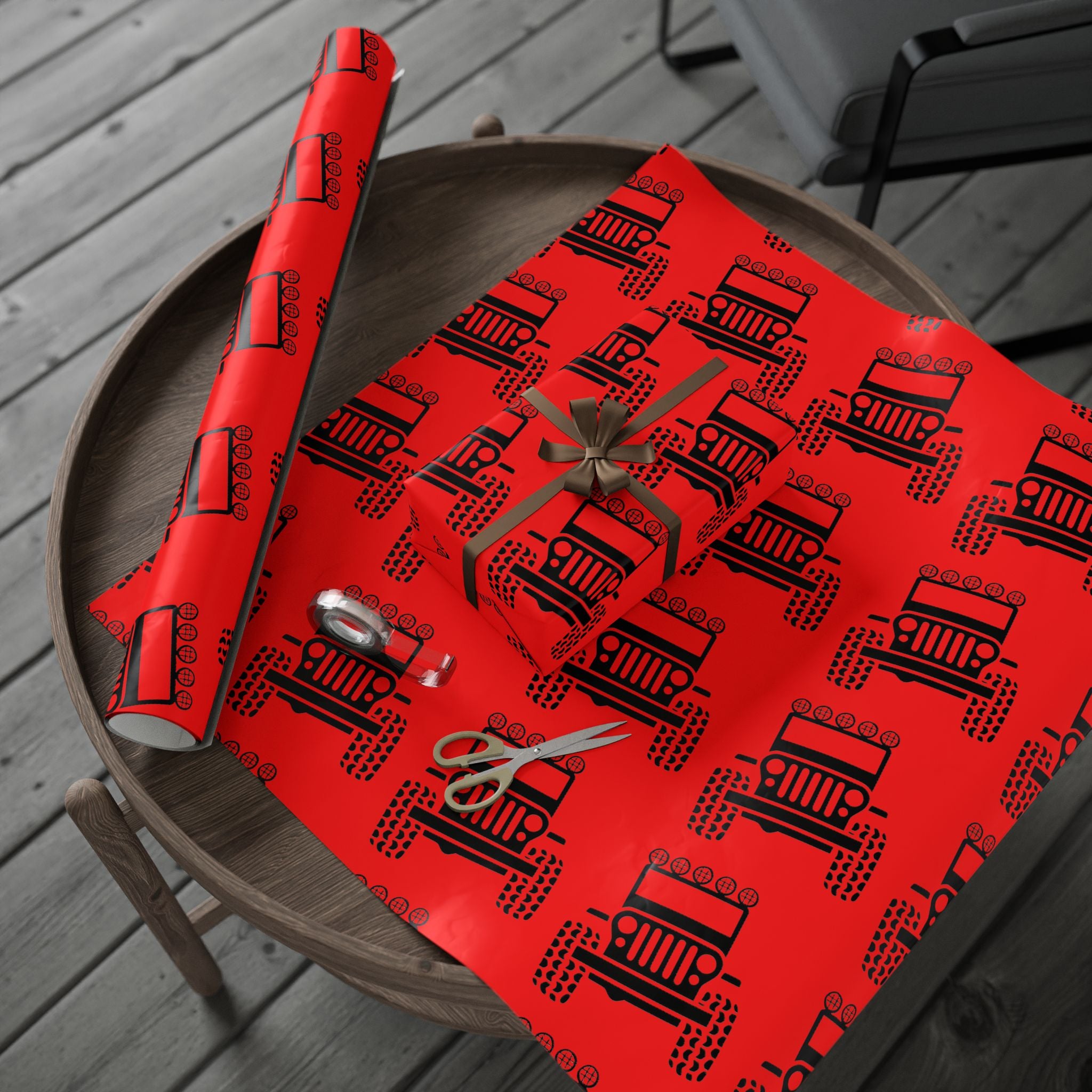 4X4 Off-Road Wrapping Paper Roll — Red Holiday Pattern for the Jeep lover.