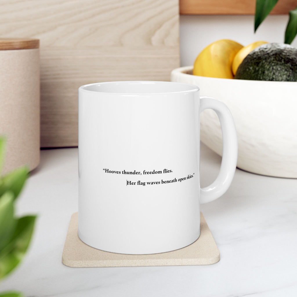 Patriotic Flag & Cowgirl Illustration, 'Freedom' Tribute Coffee Cup (11oz/15oz)