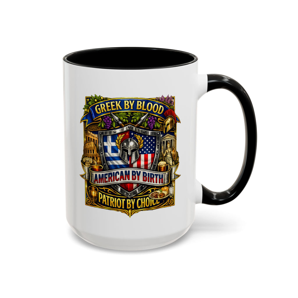 Greek by Blood, American by Birth Accent Coffee Mug – Patriotic Greek Heritage 11/15oz