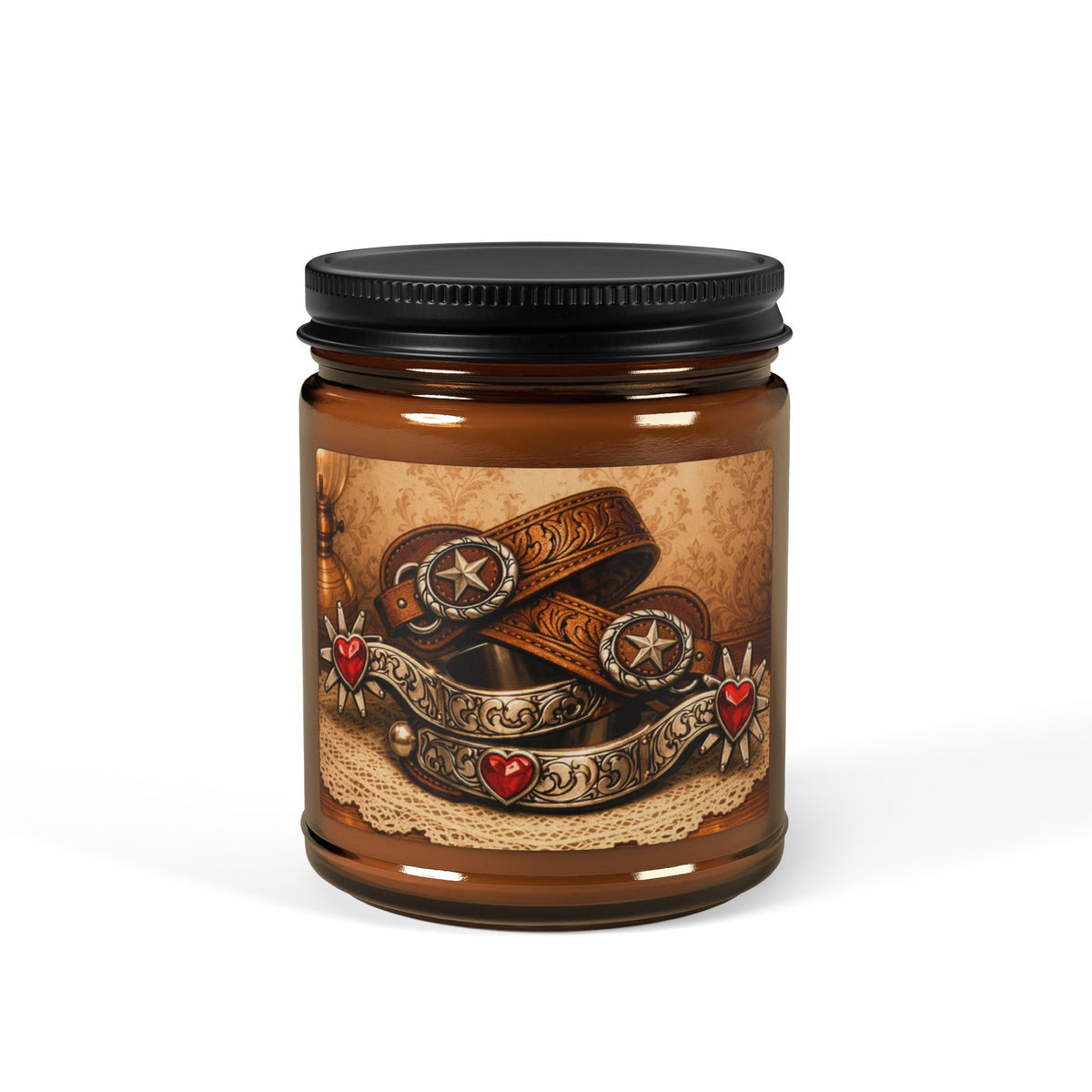 Rustic Cowgirl Scented Soy Candle — Amber Jar (Warm Spice & Cedar)