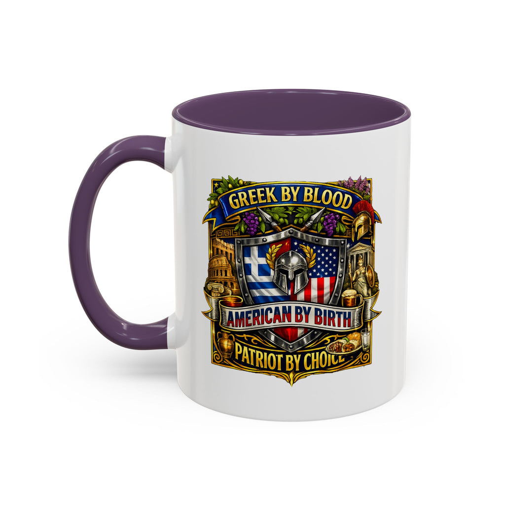 Greek by Blood, American by Birth Accent Coffee Mug – Patriotic Greek Heritage 11/15oz