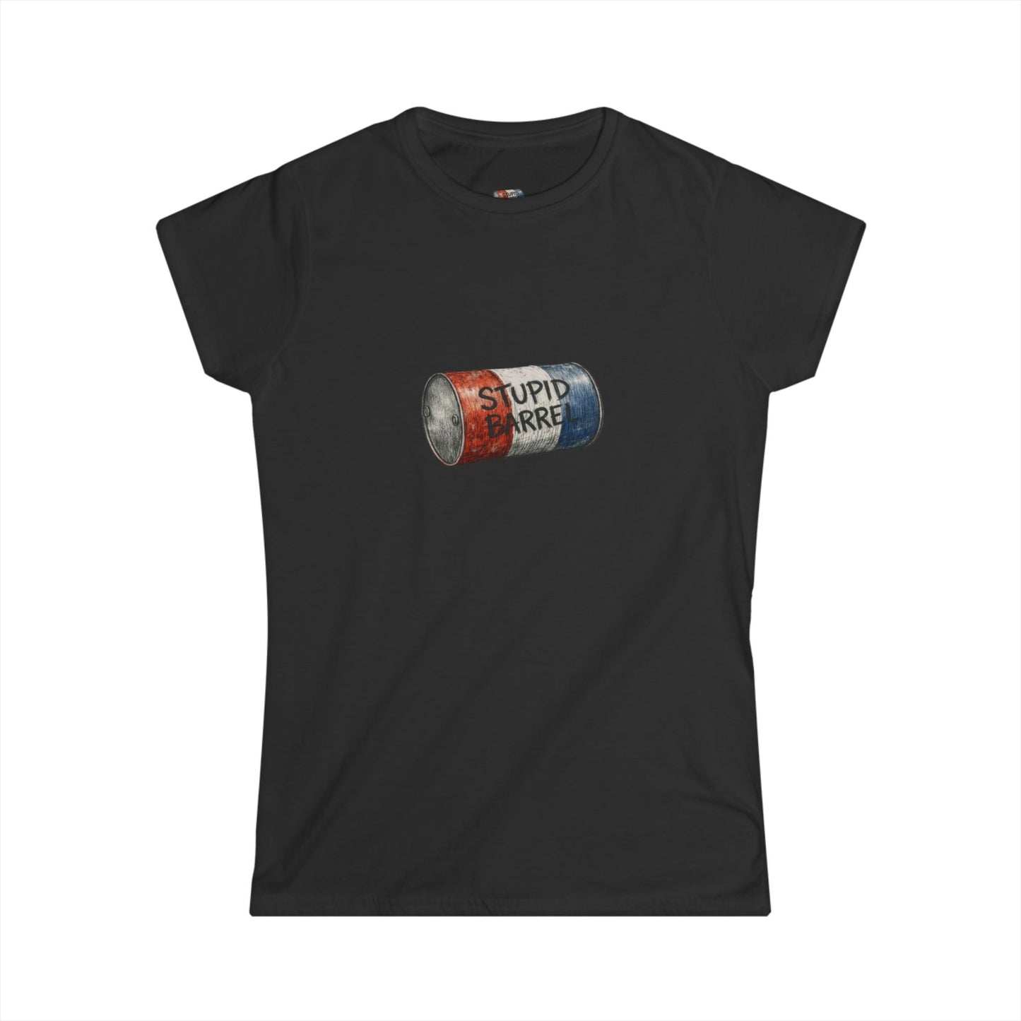 "Stupid Barrel" Women's White Soft style Tee — Classic Everyday Crewneck T-Shirt