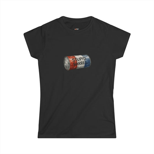 "Stupid Barrel" Women's White Soft style Tee — Classic Everyday Crewneck T-Shirt