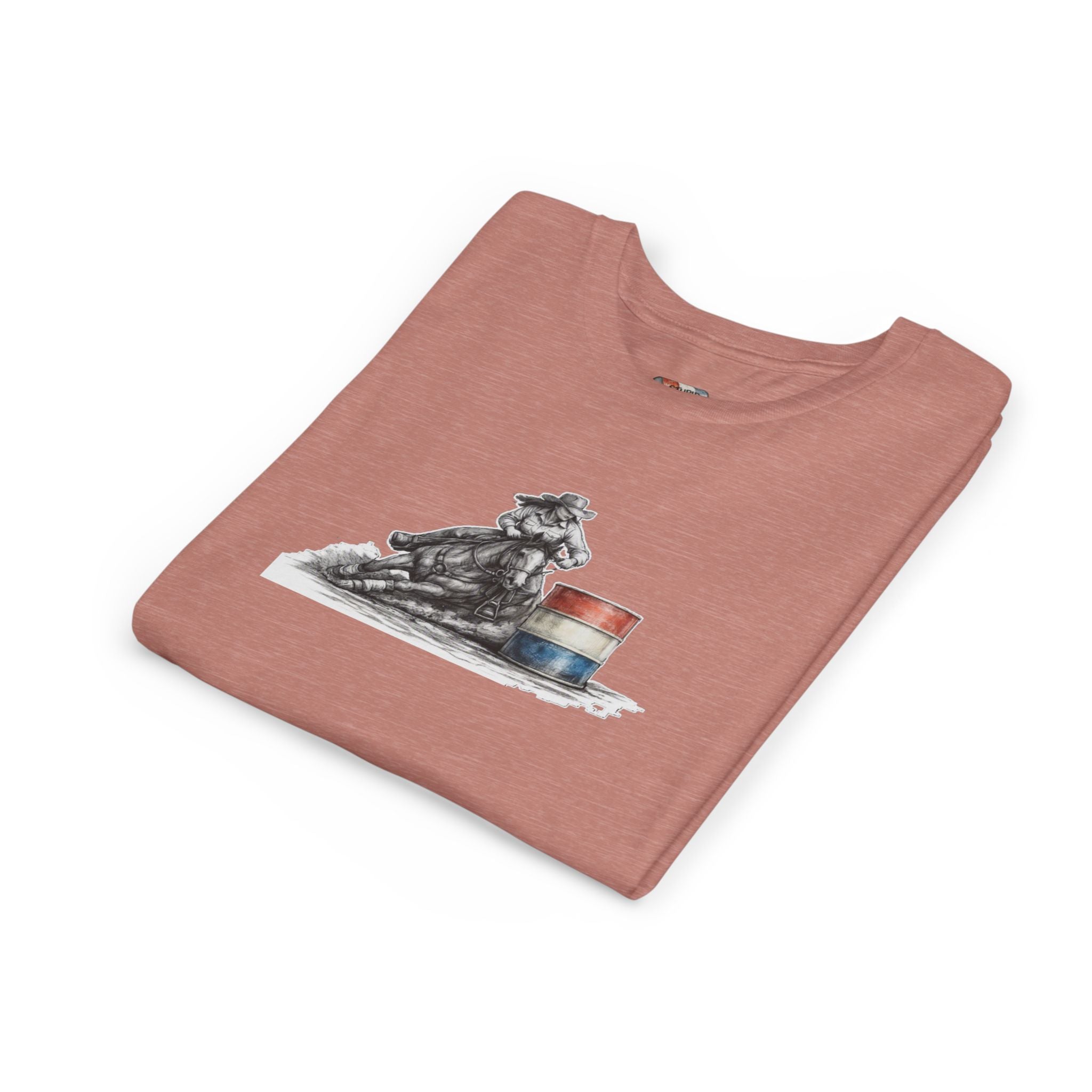 Youth Tee — Rodeo Cowgirl with Patriotic Barrel Graphic