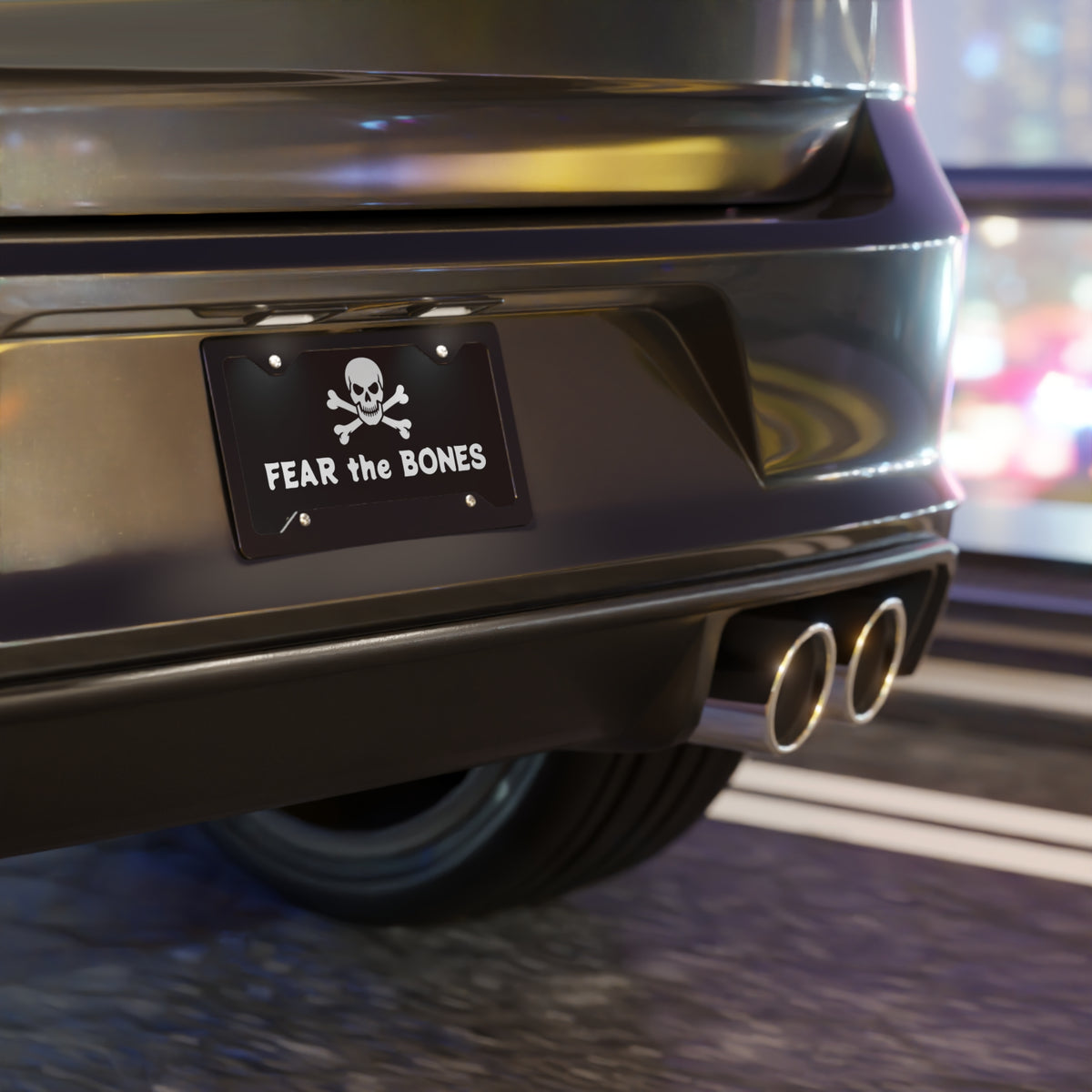Fear the Bones Jolly Roger Vanity Plate — Aluminum License Plate