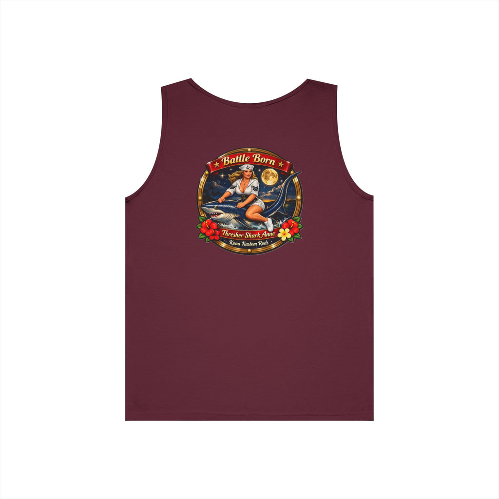 Kona Rods Vintage Pinup Beach Tank Top — 'Thresher Shark Anne' Retro WWII Nose Art
