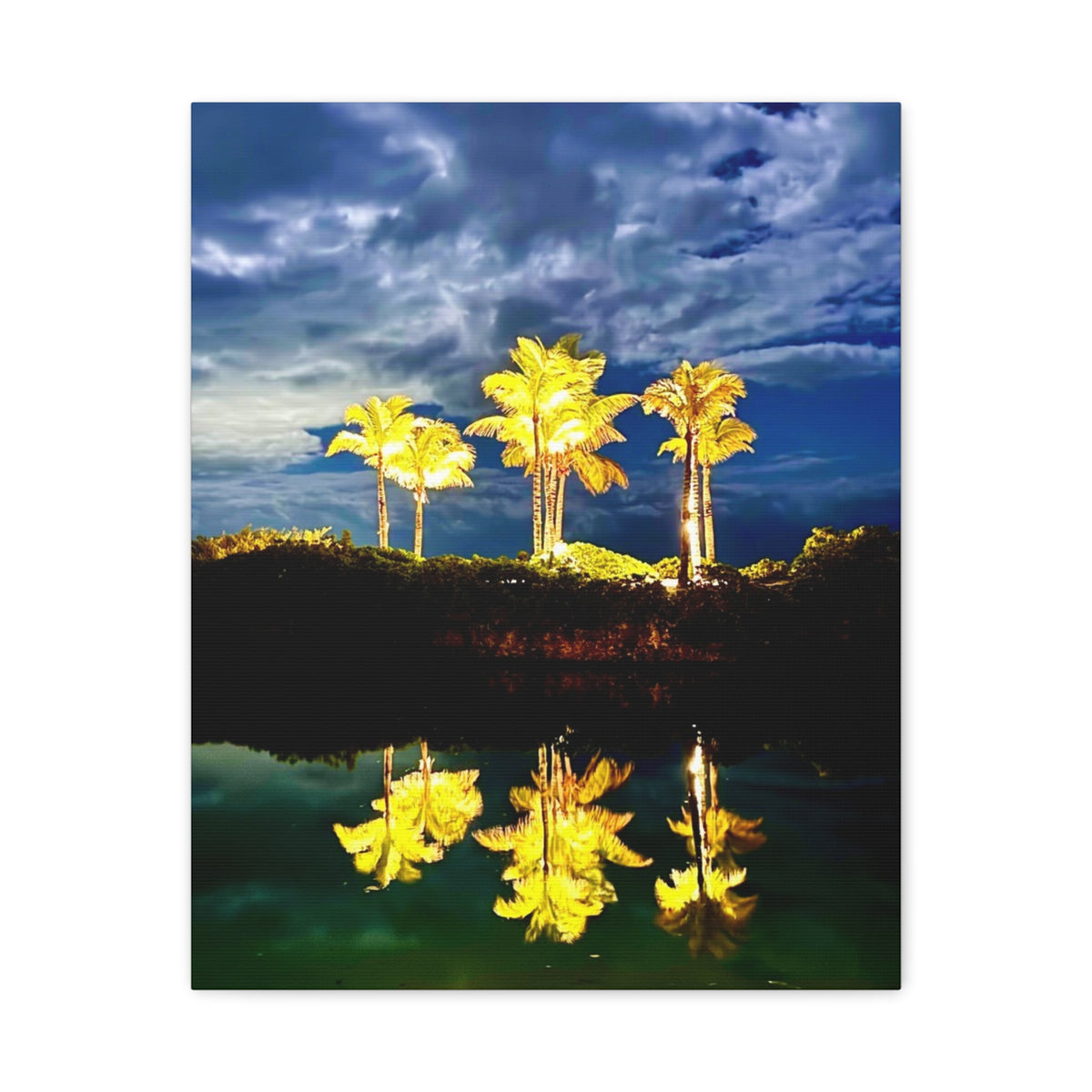 Palm Tree Reflection Matte Canvas Wall Art — Quanta Roo, Tropical Evening