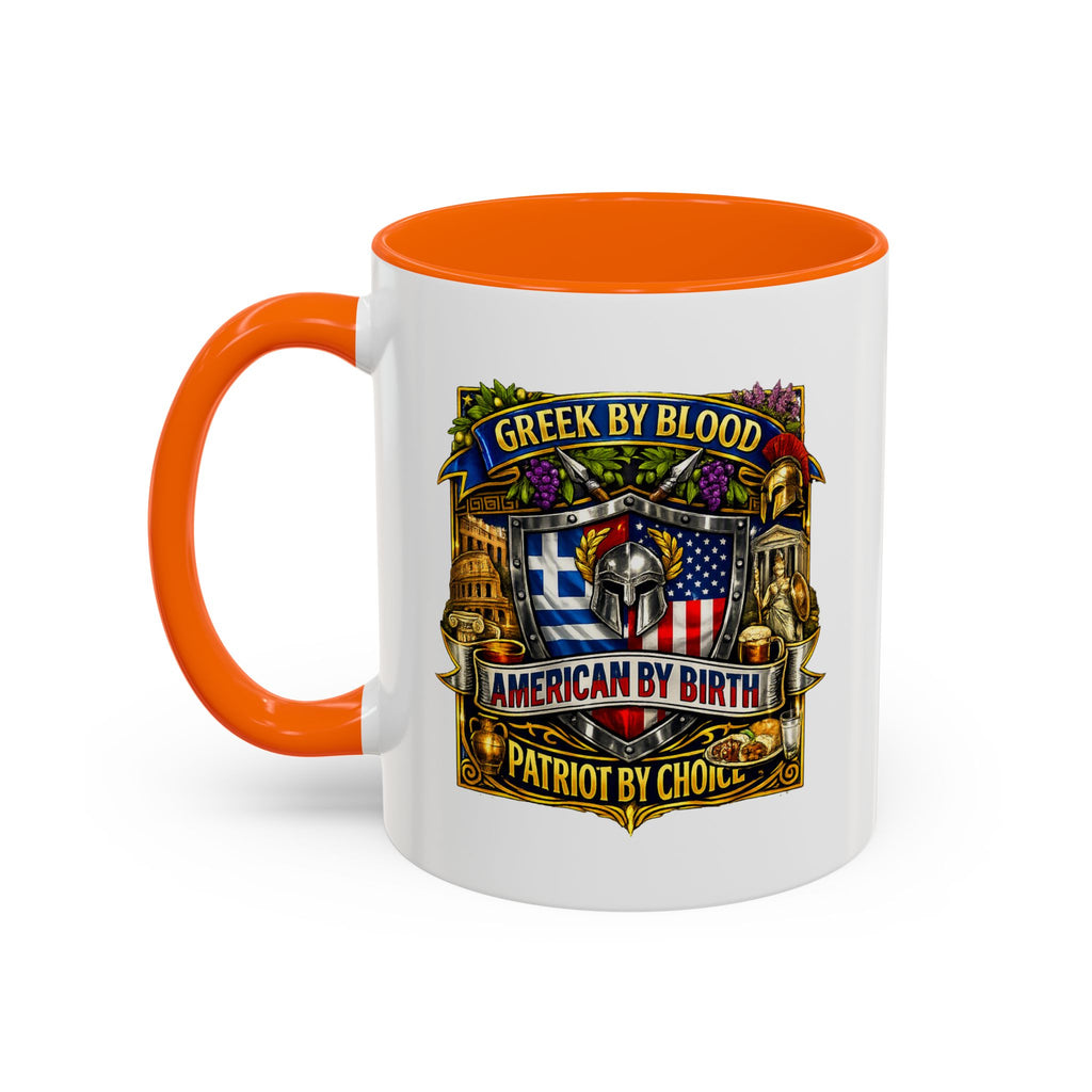 Greek by Blood, American by Birth Accent Coffee Mug – Patriotic Greek Heritage 11/15oz