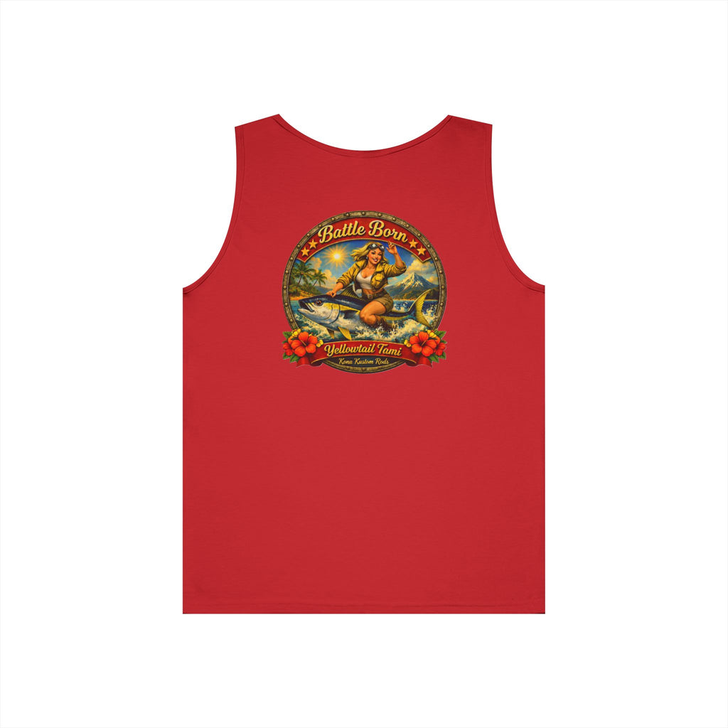 Kona Kustom Rods Tank Top — 'Yellowtail Tami' Retro Beach Graphic