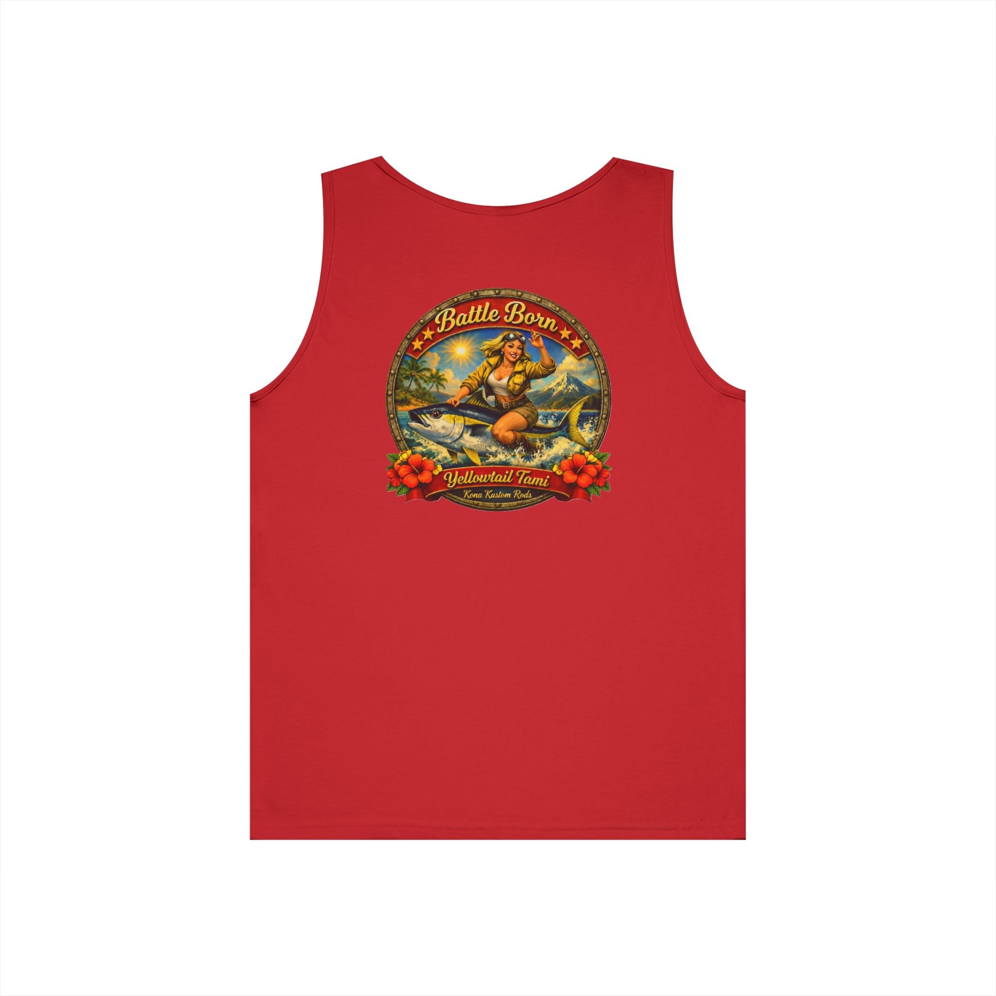 Kona Kustom Rods Tank Top — 'Yellowtail Tami' Retro Beach Graphic
