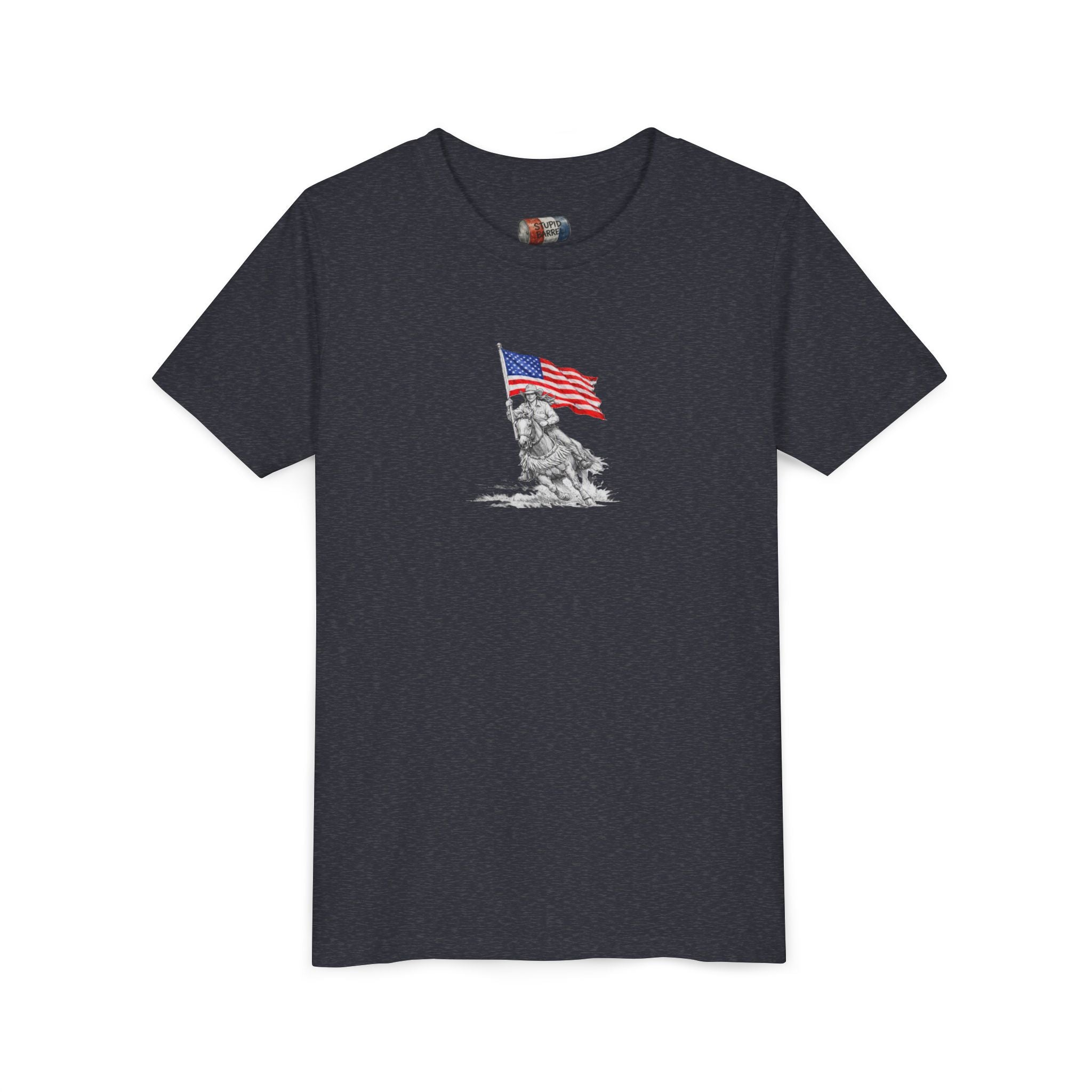 Youth Tee — Rodeo Bull Rider with Patriotic Barrel Graphic