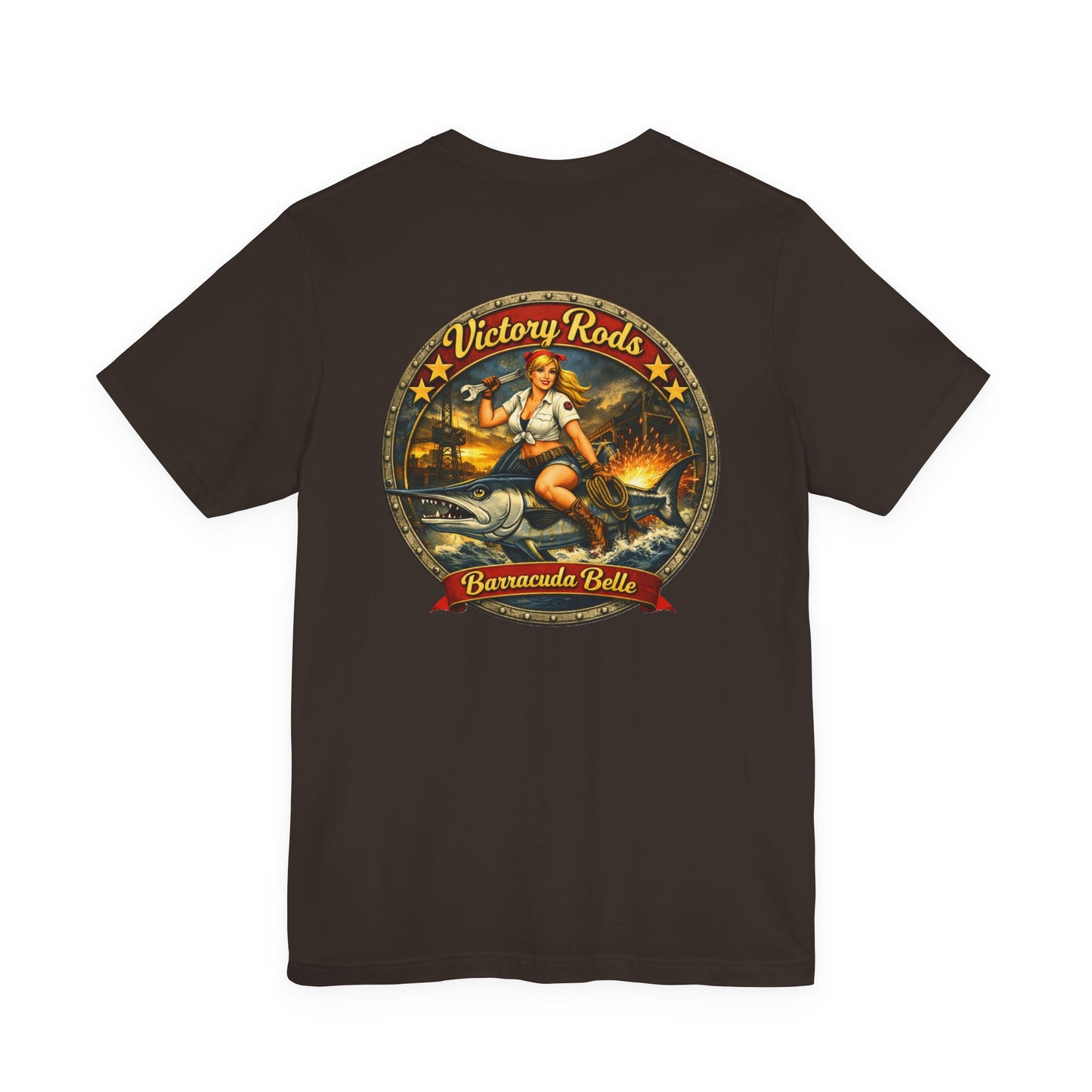 Barracuda Belle Vintage Pinup Tee — Victory Rods Motorcycle T‑Shirt