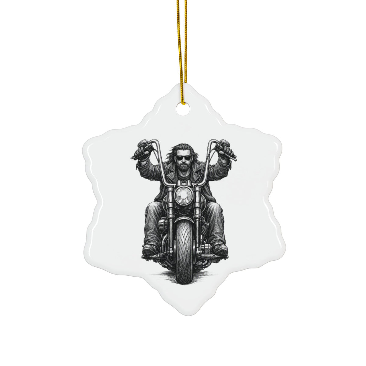 Biker Motorcycle Ceramic Ornament — Double-Sided Round Holiday Decoration