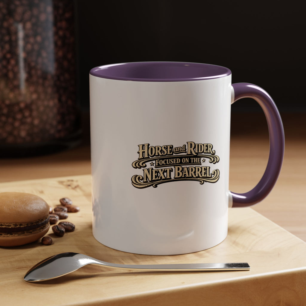 Barrel Racing Coffee Mug — "Horse and Rider Focused on the Next Barrel"
