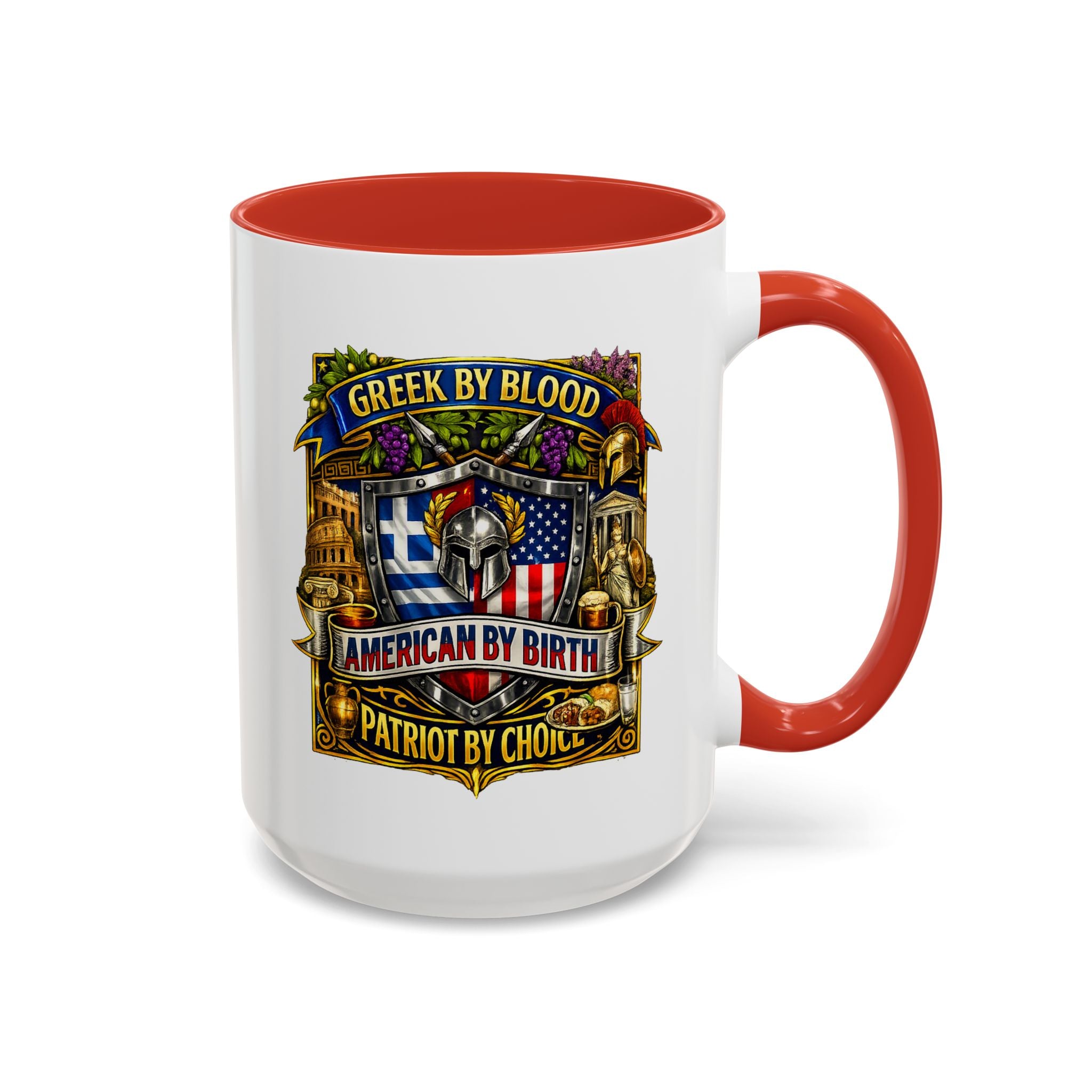 Greek by Blood, American by Birth Accent Coffee Mug – Patriotic Greek Heritage 11/15oz