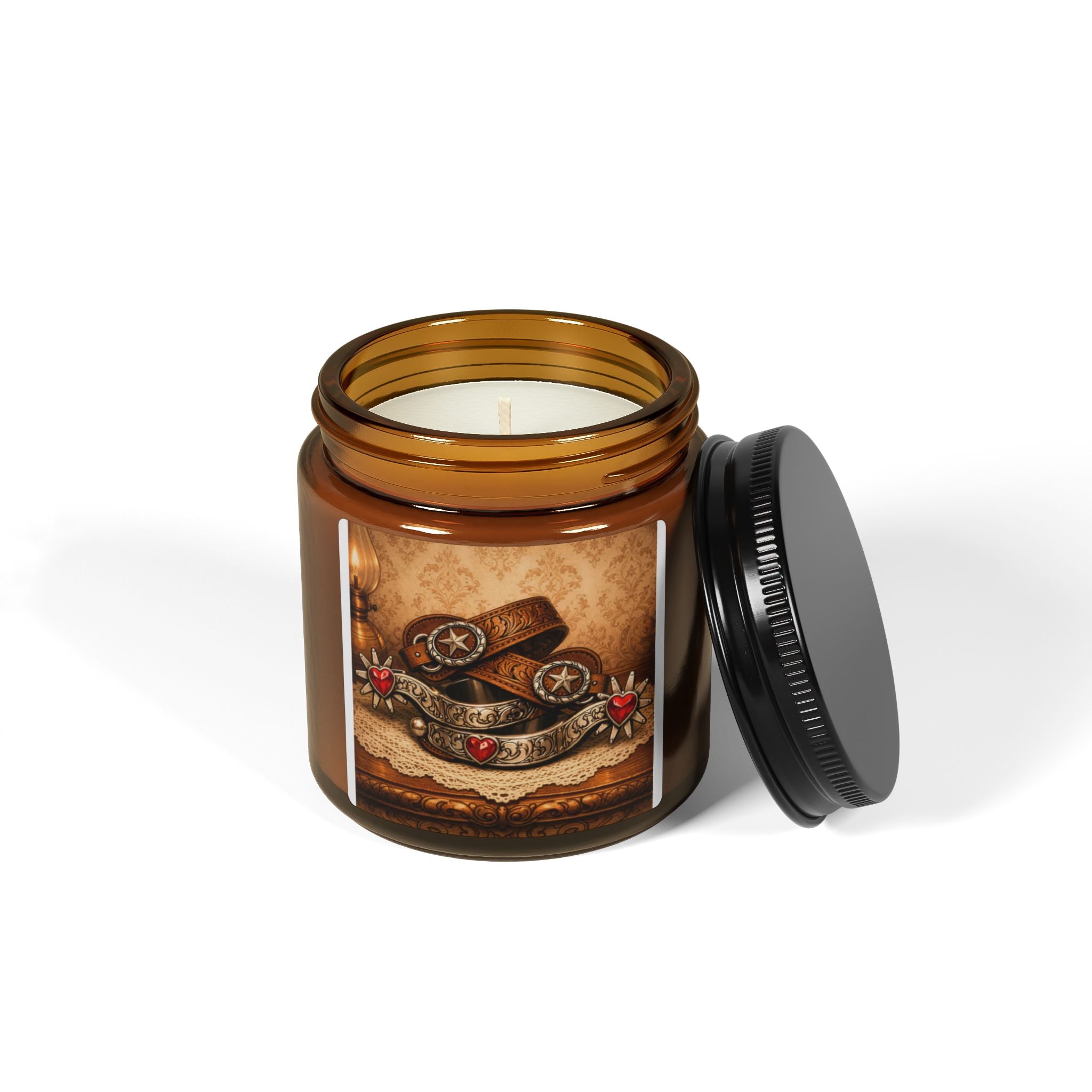 Rustic Cowgirl Scented Soy Candle — Amber Jar (Warm Spice & Cedar)