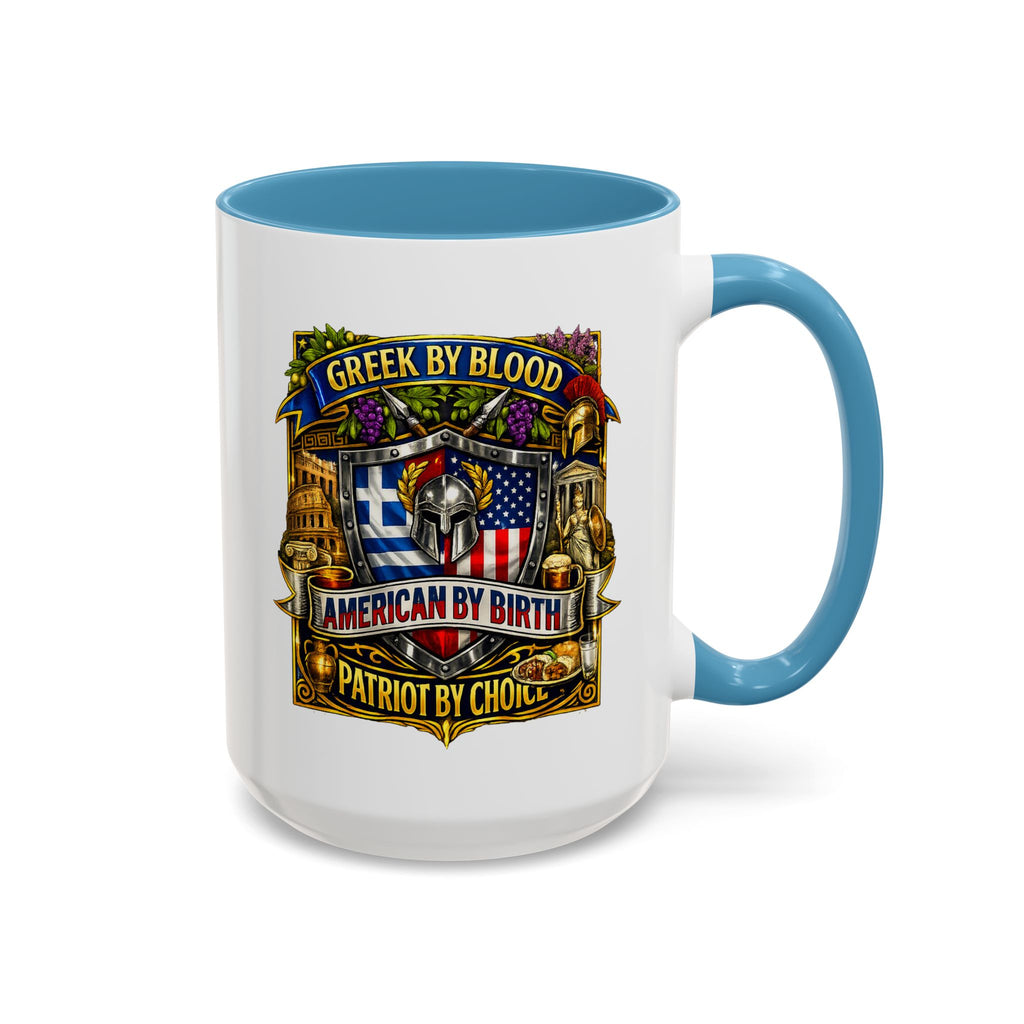 Greek by Blood, American by Birth Accent Coffee Mug – Patriotic Greek Heritage 11/15oz