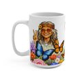 15oz Me & Ma Hippie Mug — Peace Sign, Butterflies & Flower Garden Coffee Cup