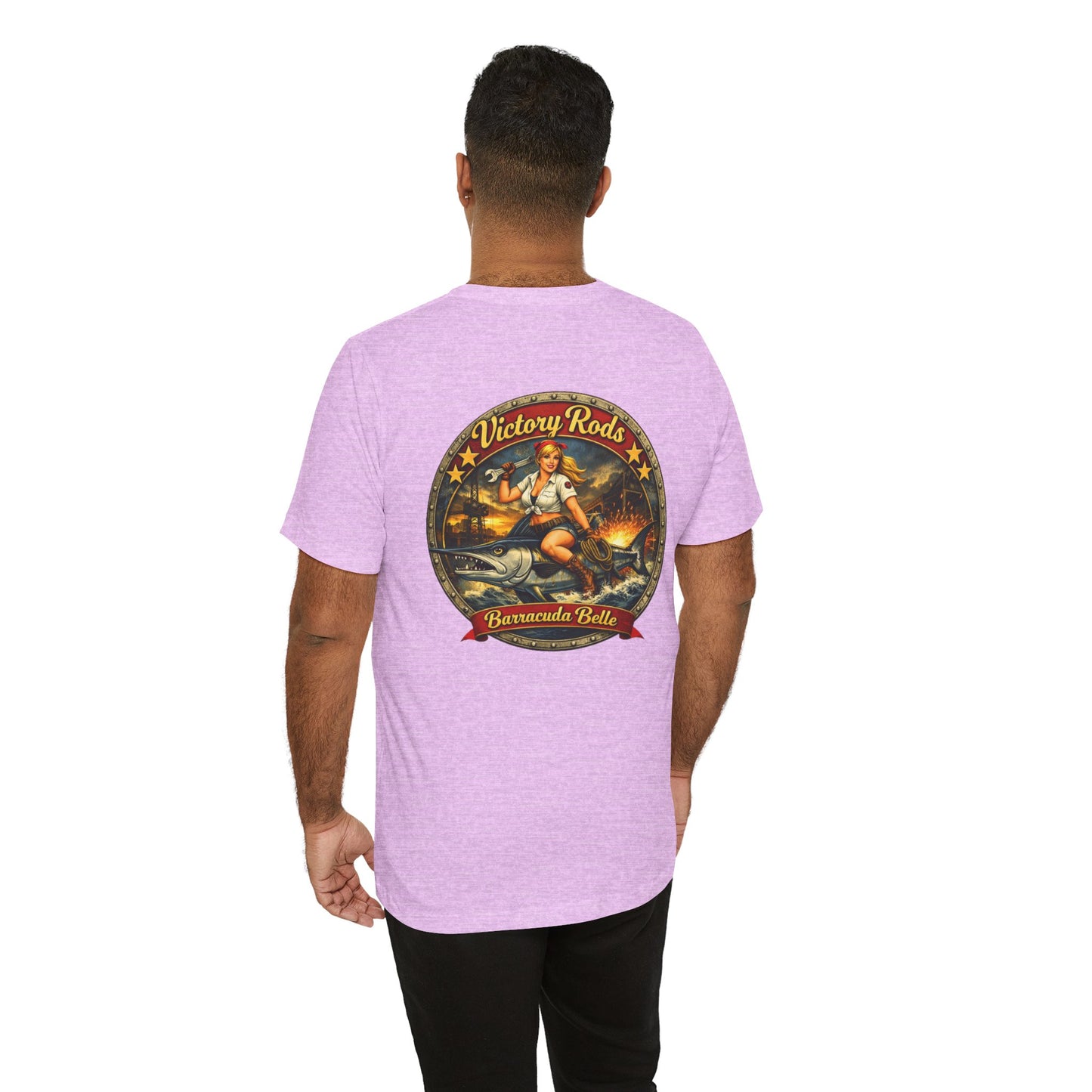 Barracuda Belle Vintage Pinup Tee — Victory Rods Motorcycle T‑Shirt