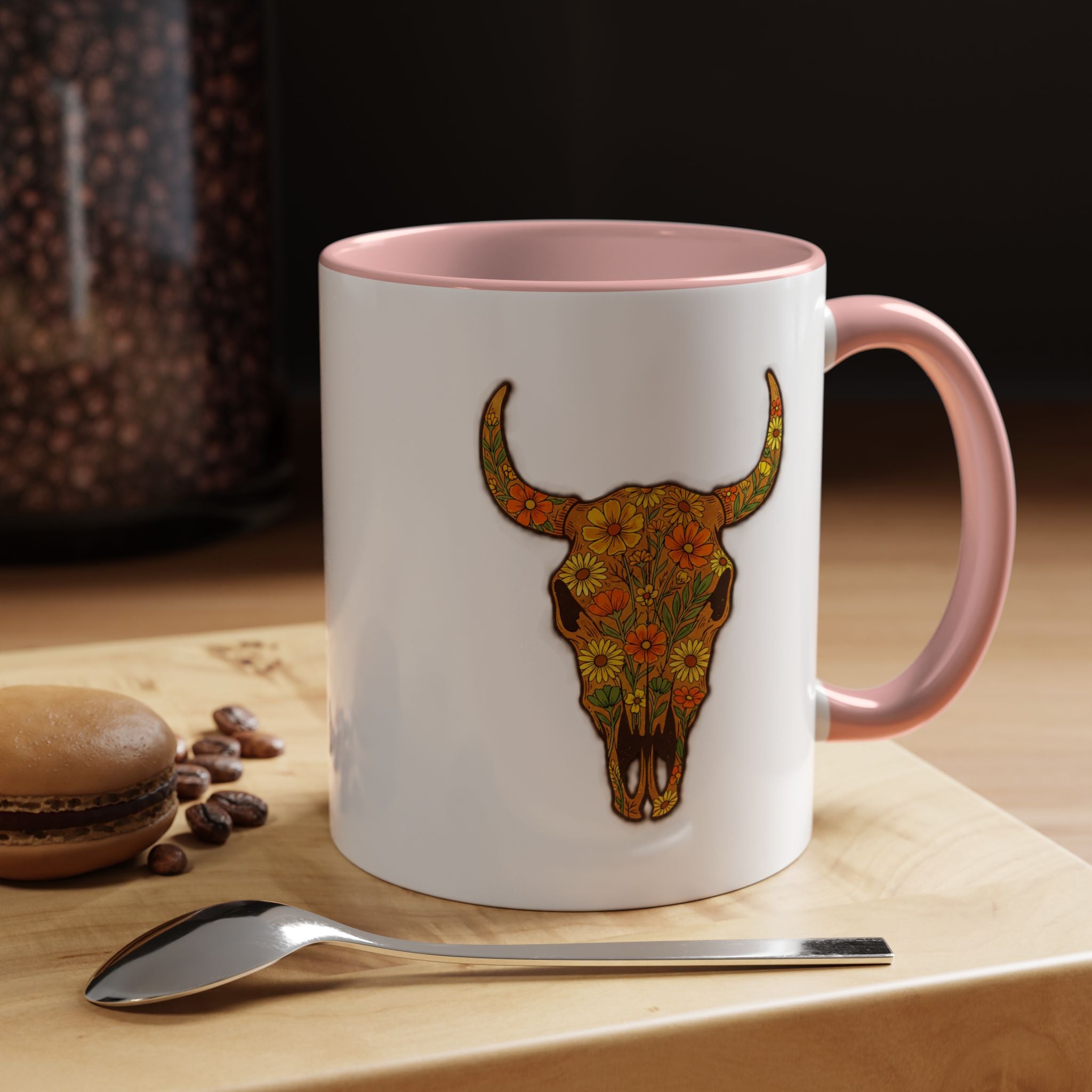 Copy of Turquoise Floral Bull Skull Coffee Mug — Southwestern Accent 11/15oz