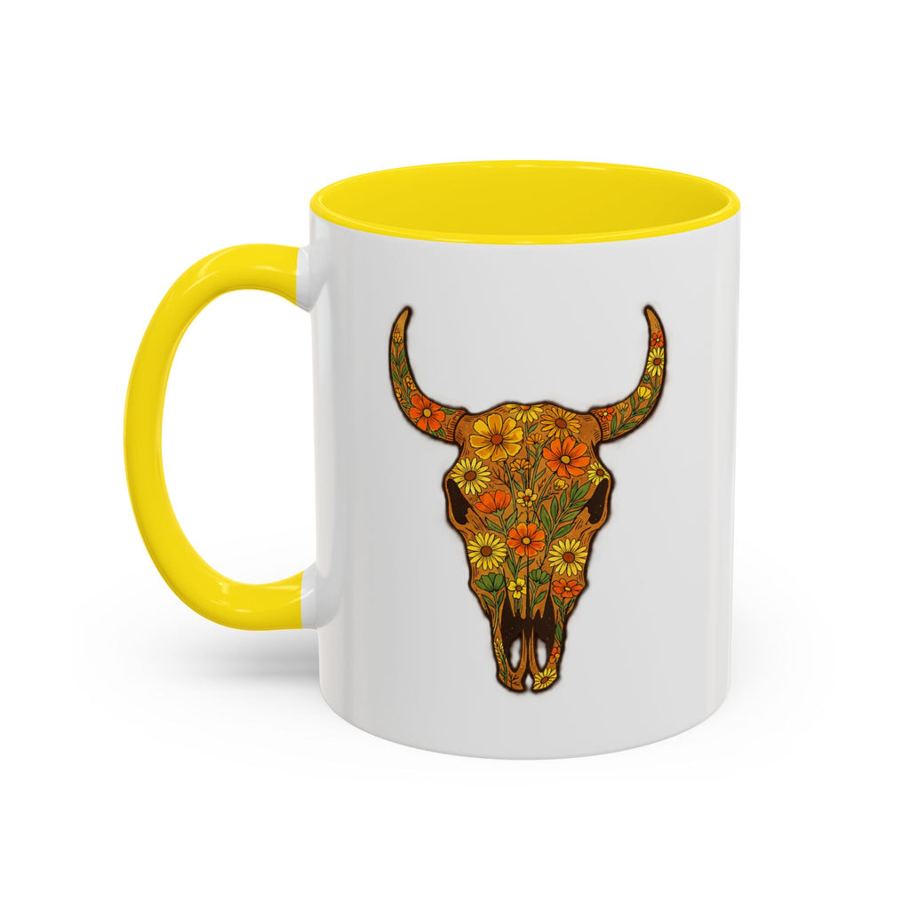 Copy of Turquoise Floral Bull Skull Coffee Mug — Southwestern Accent 11/15oz